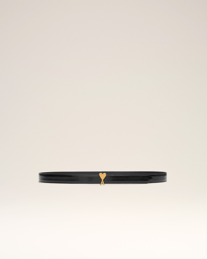 BLACK GLAZED LEATHER AMI DE COEUR BUCKLE 25 MM BELT 1