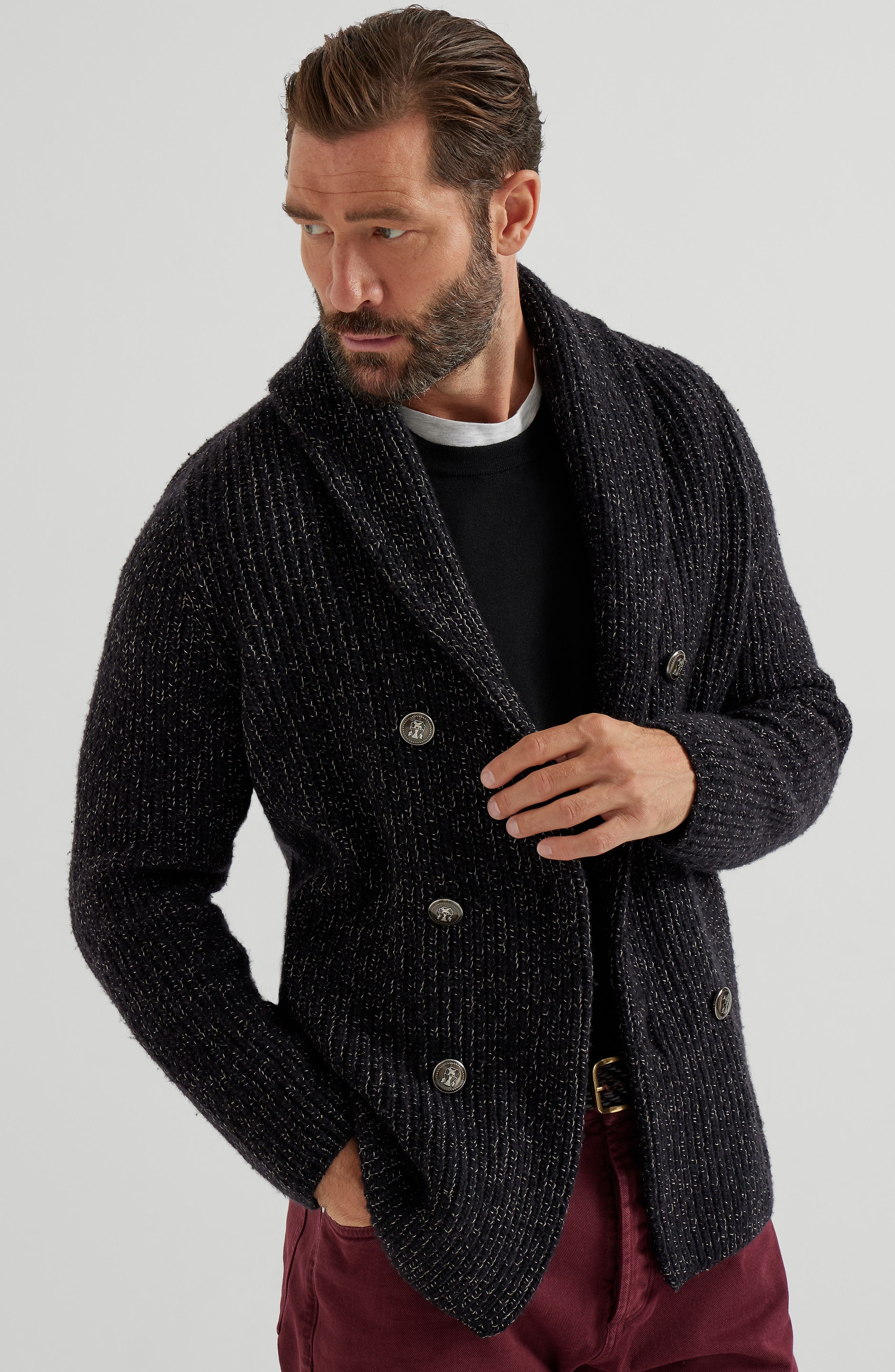 Brunello Cucinelli Lightweight sweater with patches in Black at Nordstrom - 5
