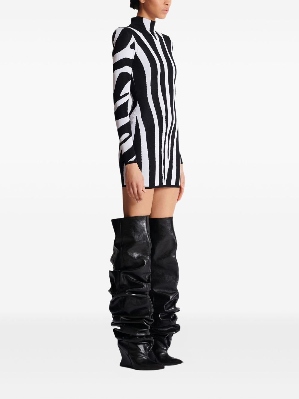 zebra-intarsia high-neck mini dress - 3