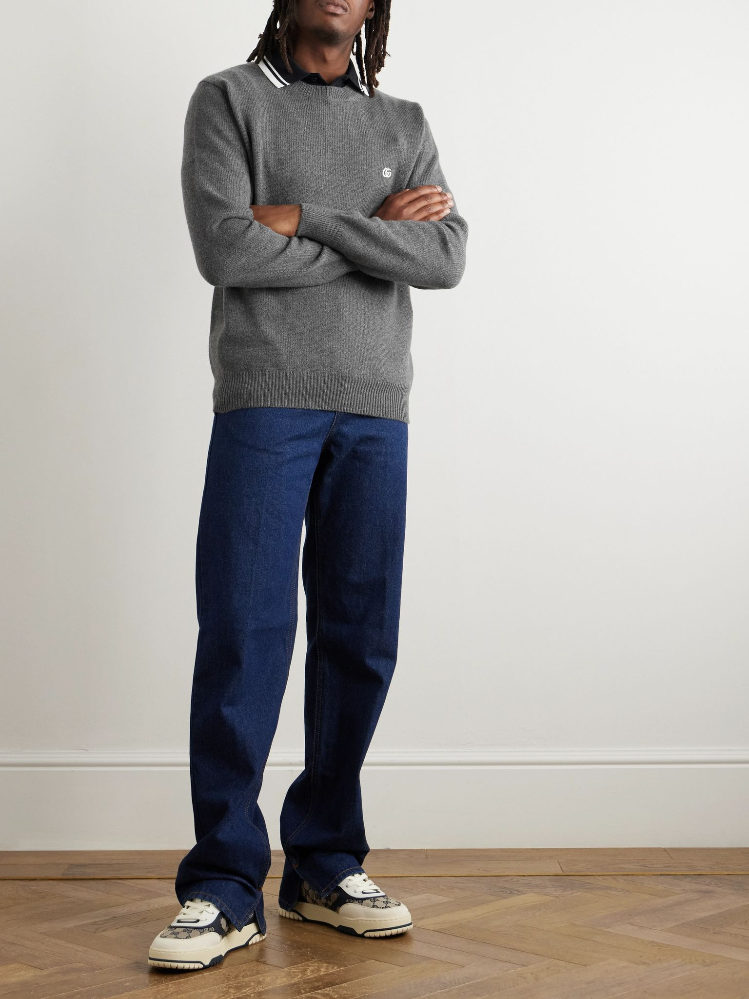 Logo-Embroidered Wool and Cashmere-Blend Sweater Gray - 2