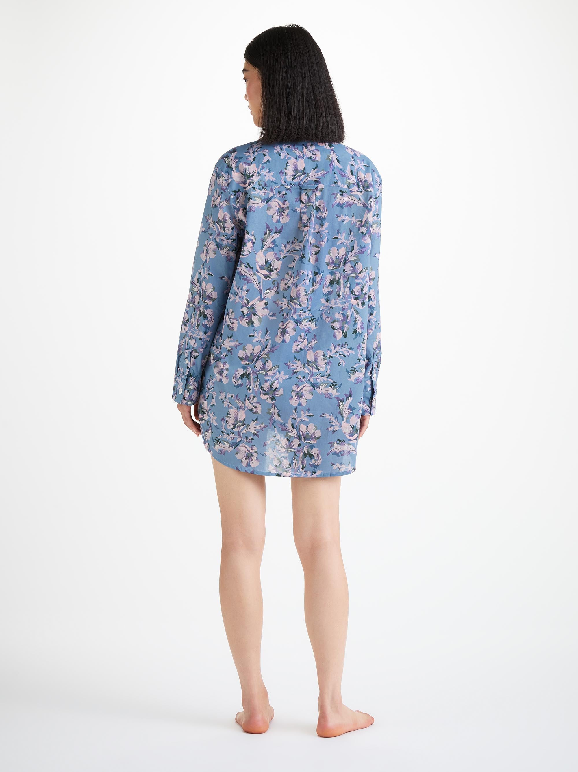 Women's Nightshirt Cotton Batiste Blue Wildflower Print - 4