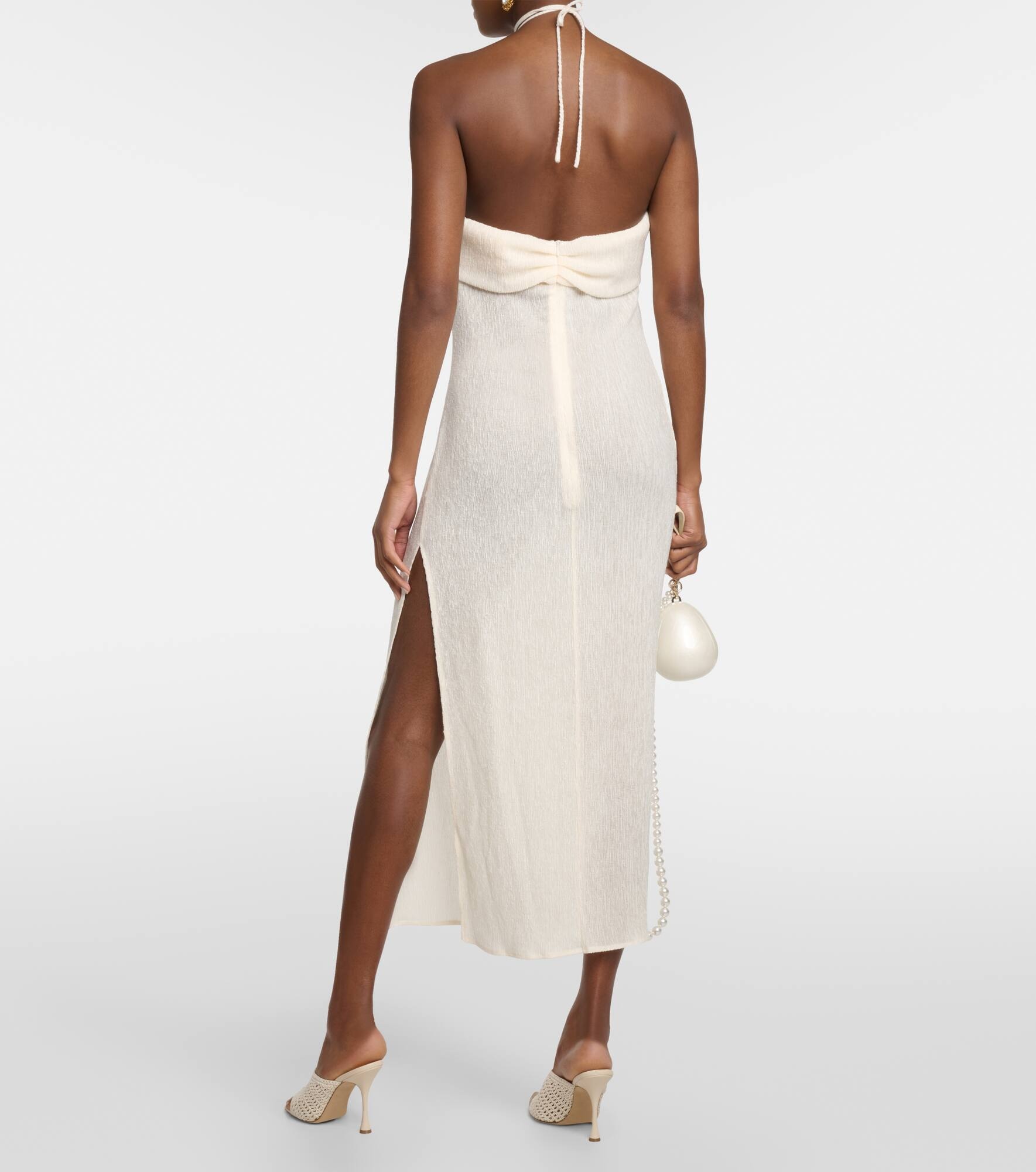 Pearl-detail halterneck midi dress - 3