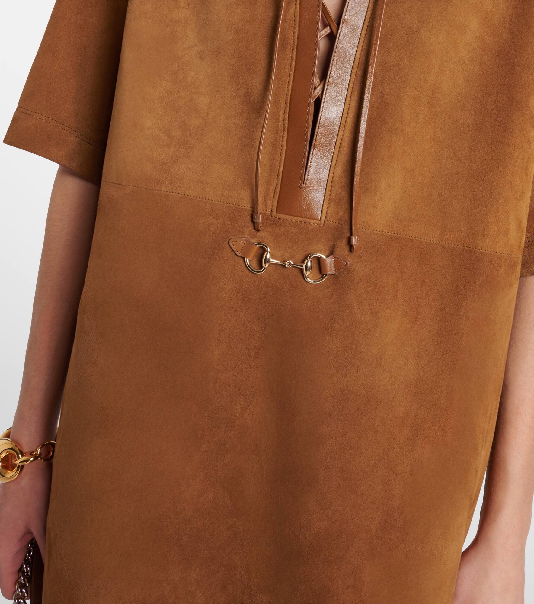 Horsebit leather-trimmed suede minidress - 5
