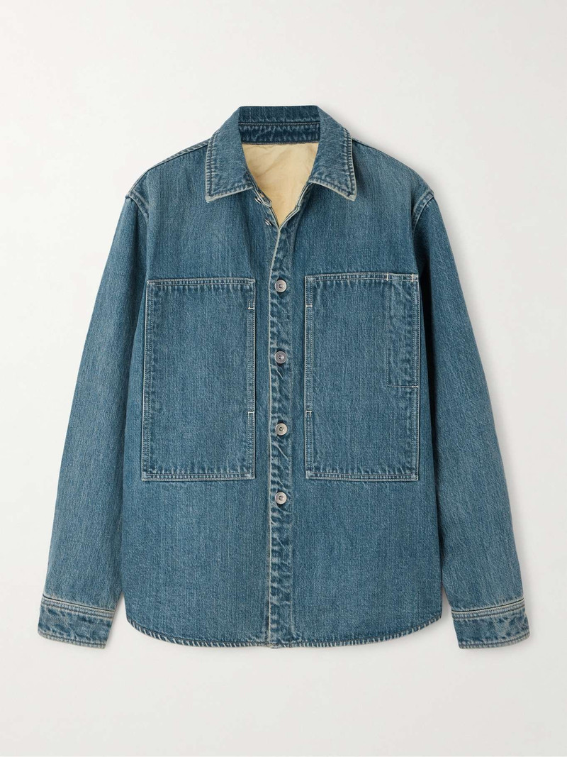 Leather-trimmed paneled denim shirt Blue 1