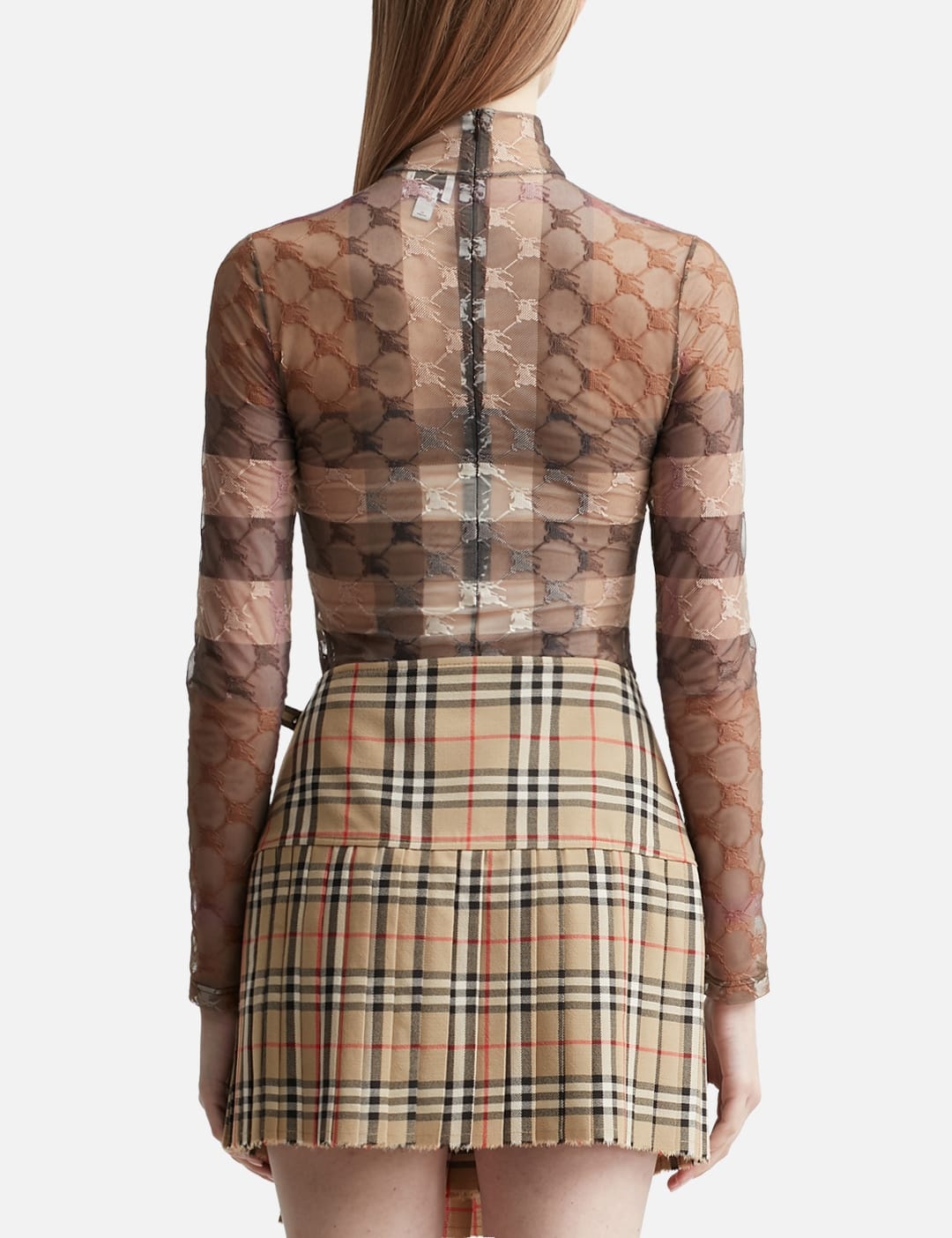 EKD Check Stretch Tulle Turtleneck Bodysuit - 5