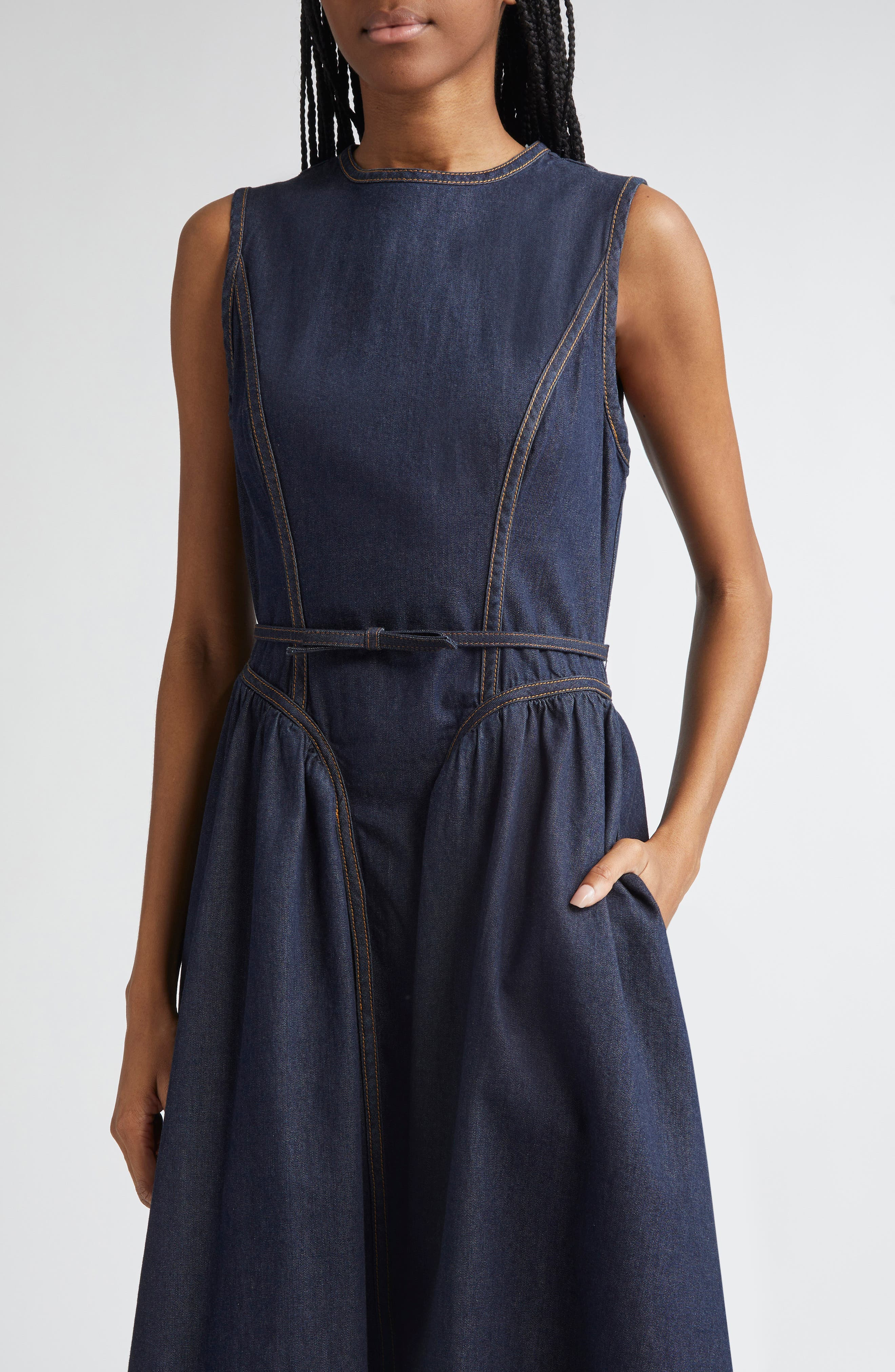 Zimmermann Belted Paneled Denim Midi Dress in Night Sky at Nordstrom - 4