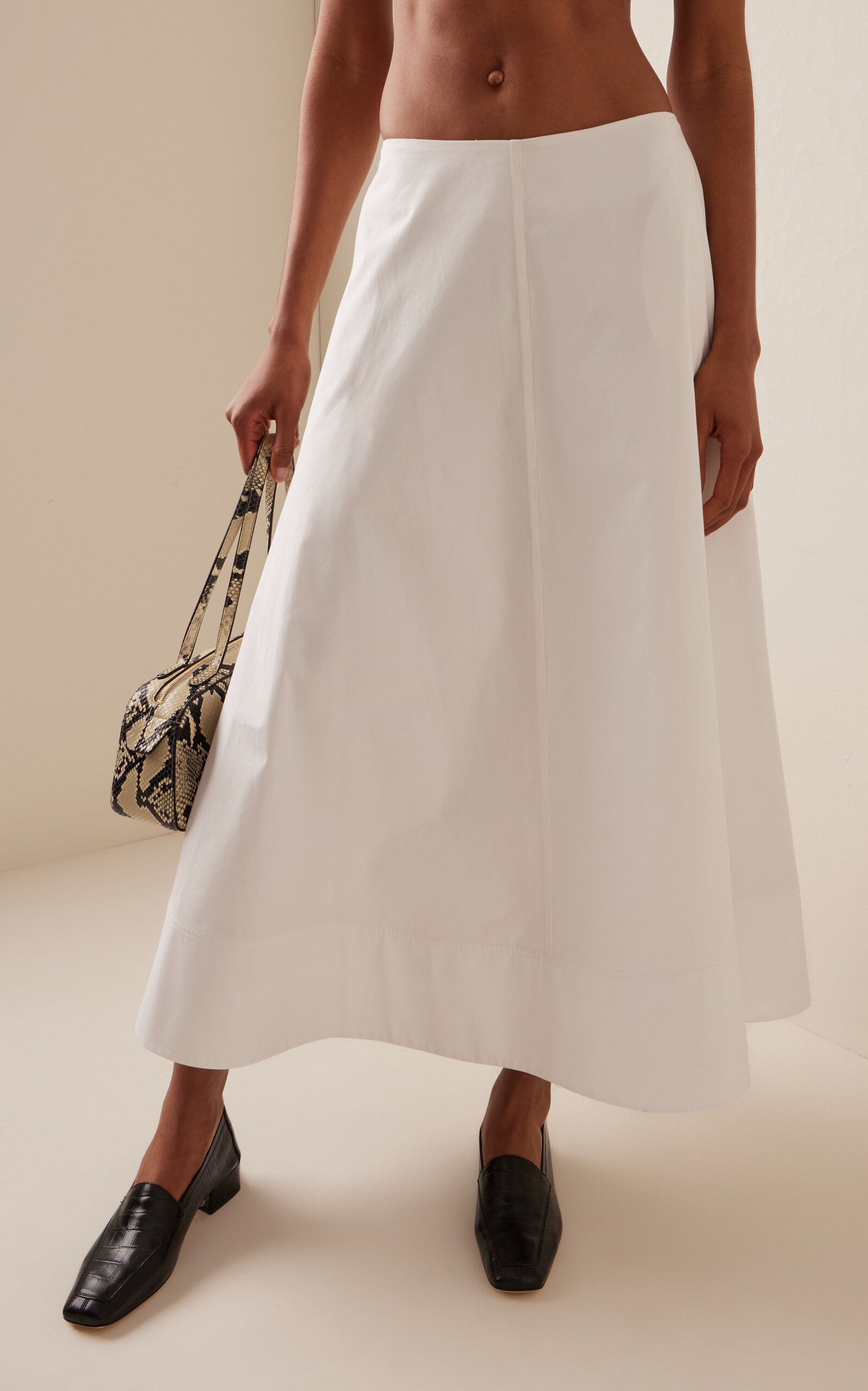The Knox Low-Rise Cotton Poplin Midi Skirt white - 3