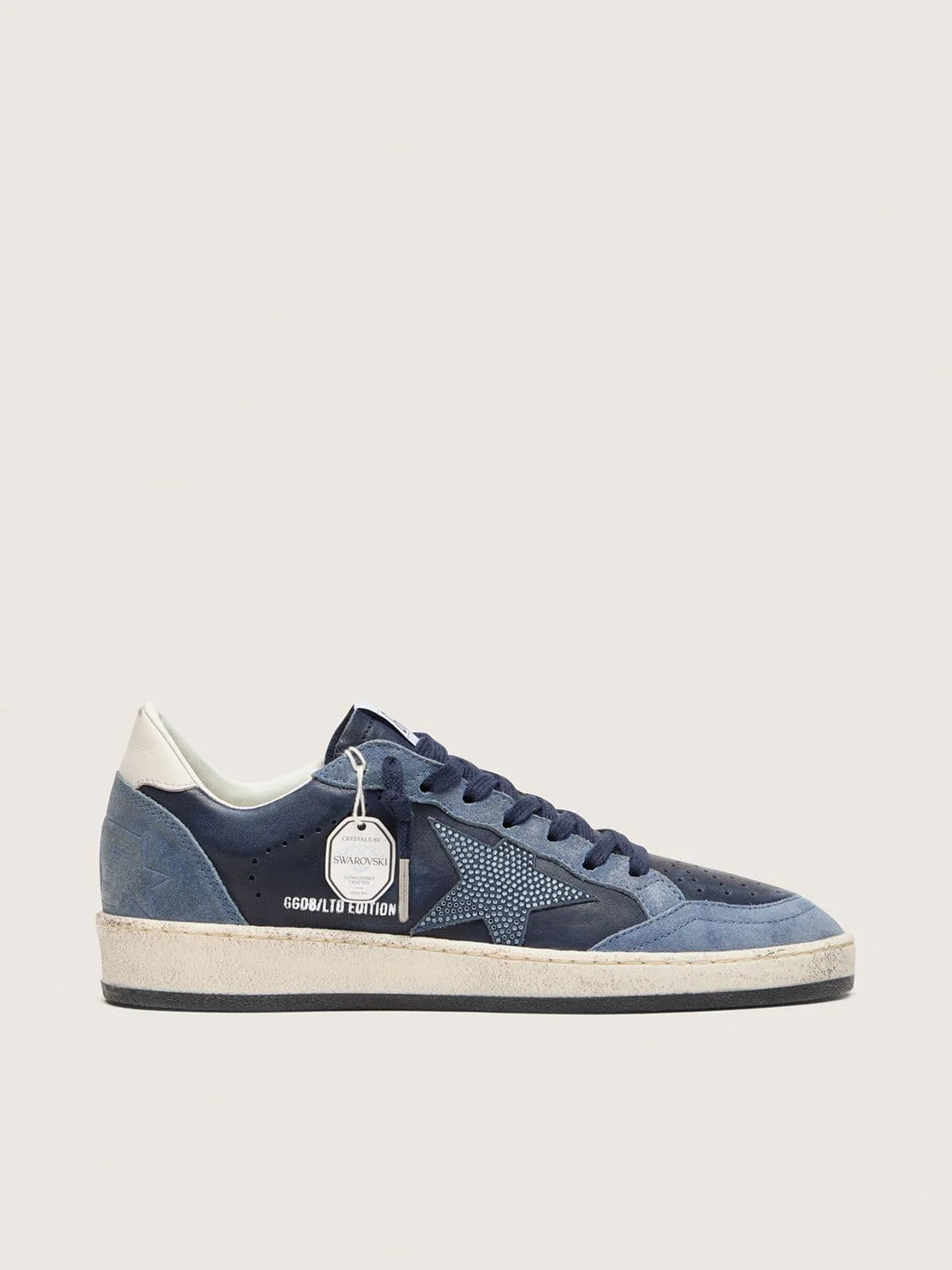 Women’s Ball Star LTD in dark blue leather with light blue Swarovski crystal star and suede inserts - 1