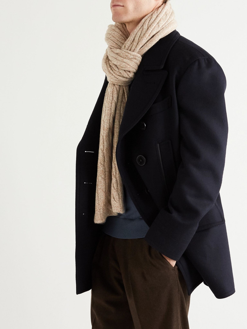 Loro Piana Cable-Knit Baby Cashmere Scarf Tan outlook