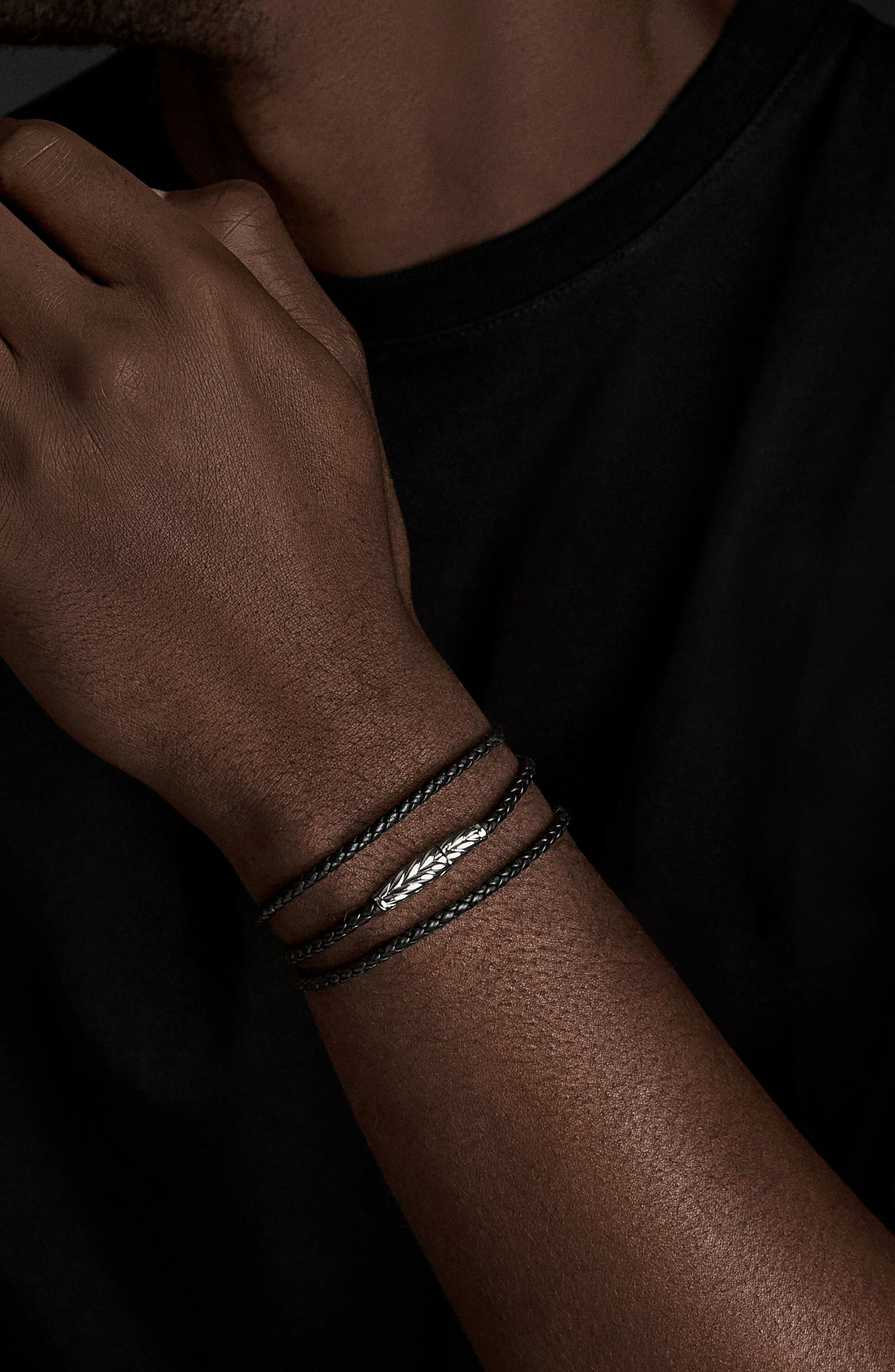 David Yurman Men's Chevron Triple Wrap Bracelet in Black Leather at Nordstrom - 2