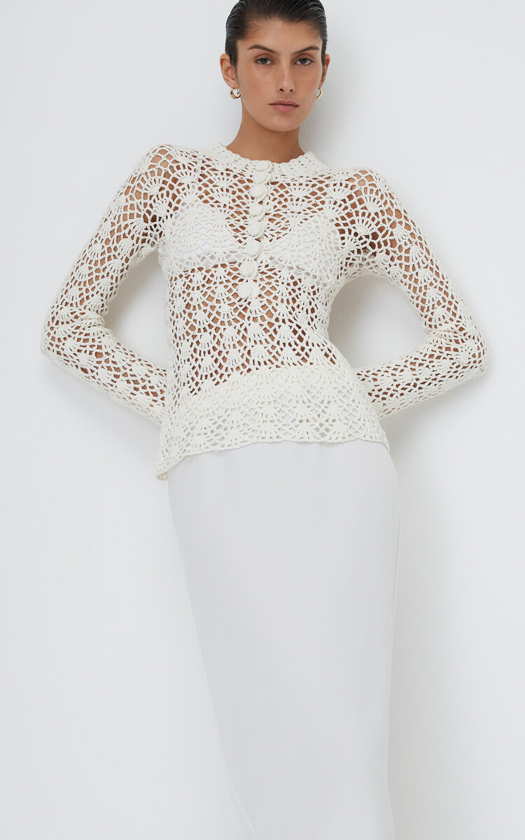 Crochet Cotton-Linen Top ivory - 2