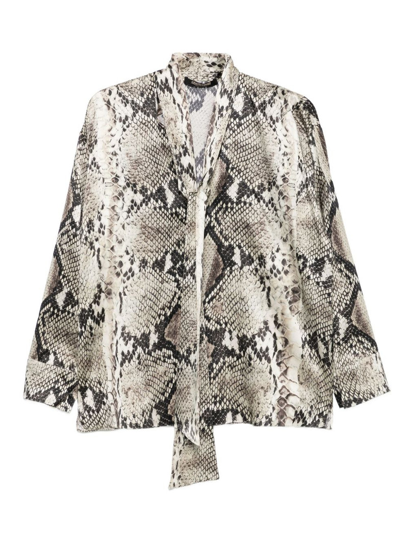 snakeskin-print tie-neck blouse 1