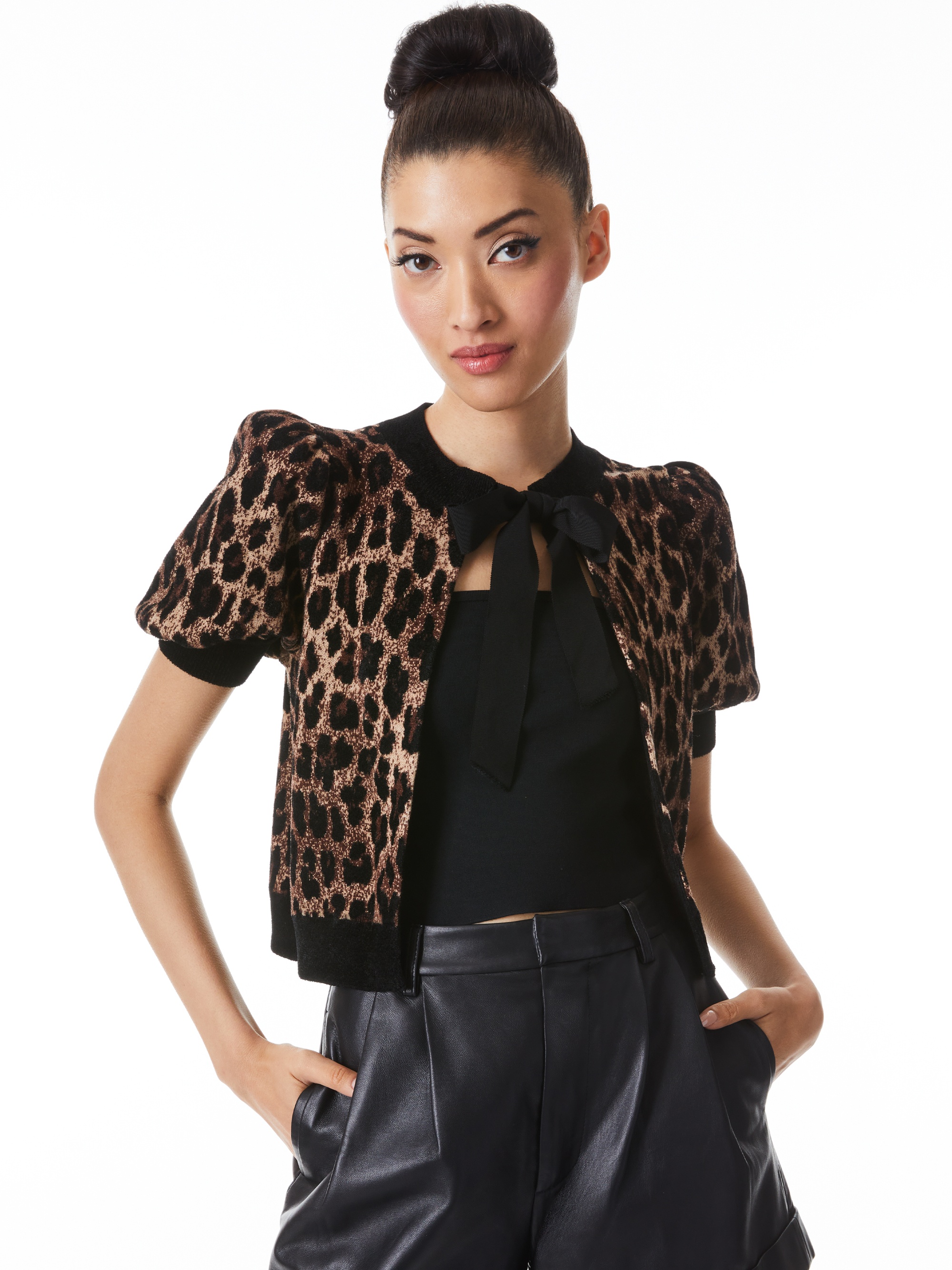 KITTY PUFF SLEEVE CARDIGAN WITH BOW - 2