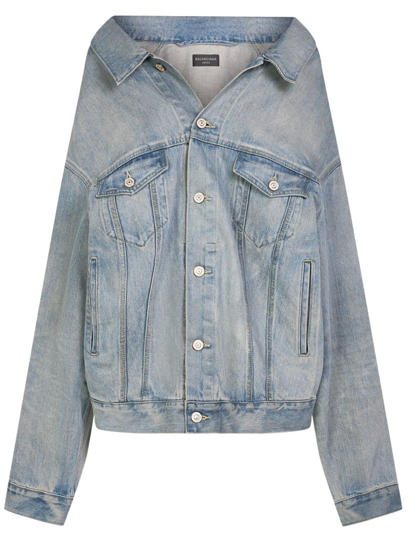 BALENCIAGA Off-shoulder cotton denim jacket | luisaviaroma
