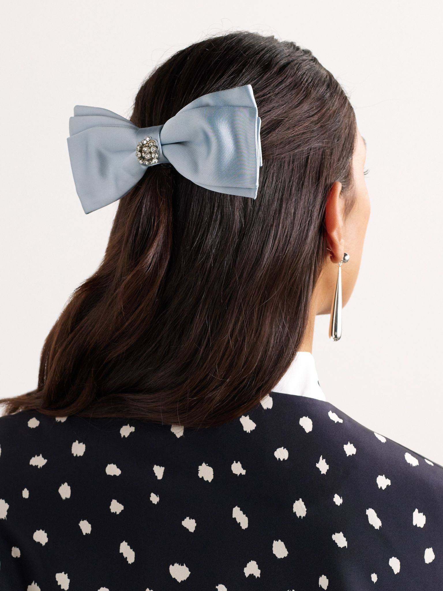 Crystal-embellished satin bow hairclip Sky blue - 2