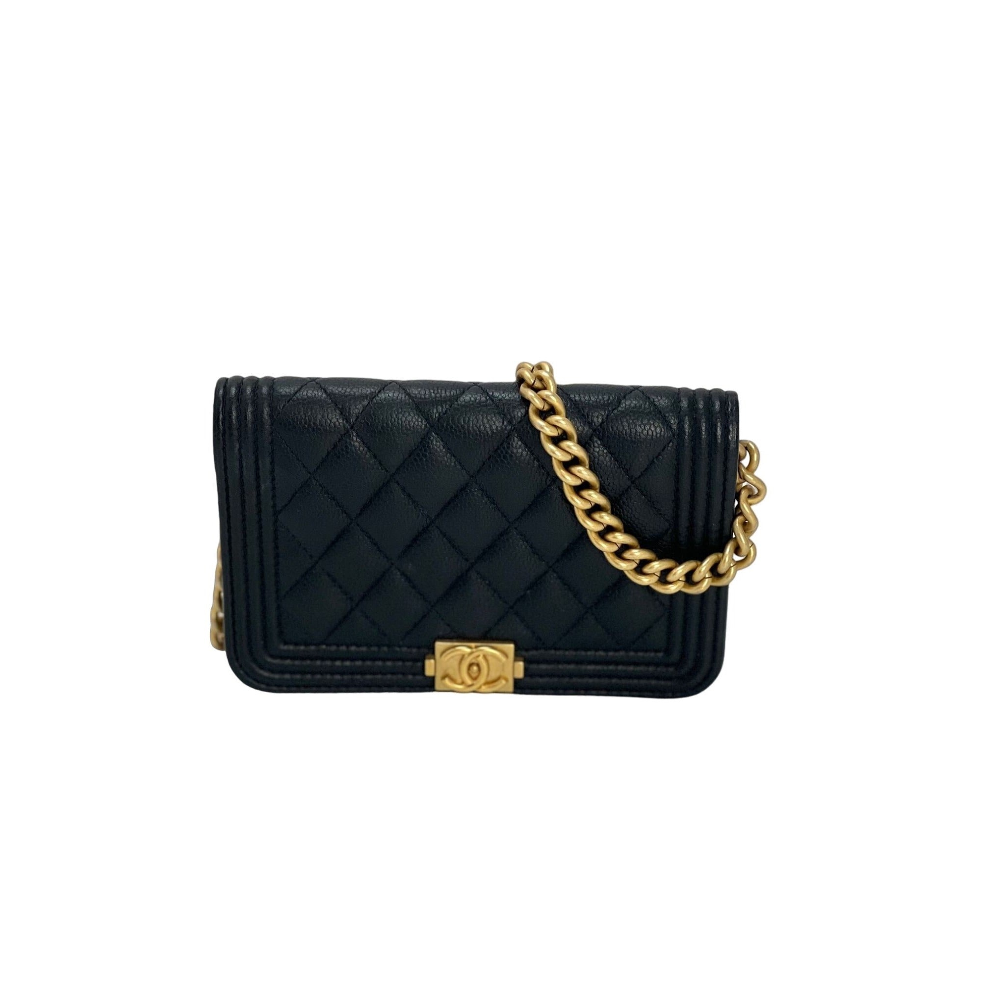 Chanel Caviar Quilted Mini Boy Clutch Wallet on a Chain Black - 1