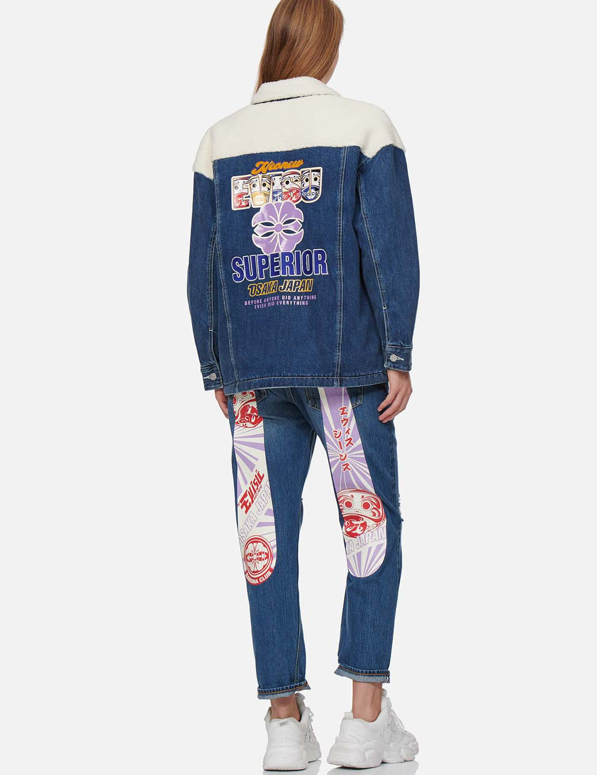 KAMON PRINT SHERPA MIXED DENIM SHIRT JACKET - 5
