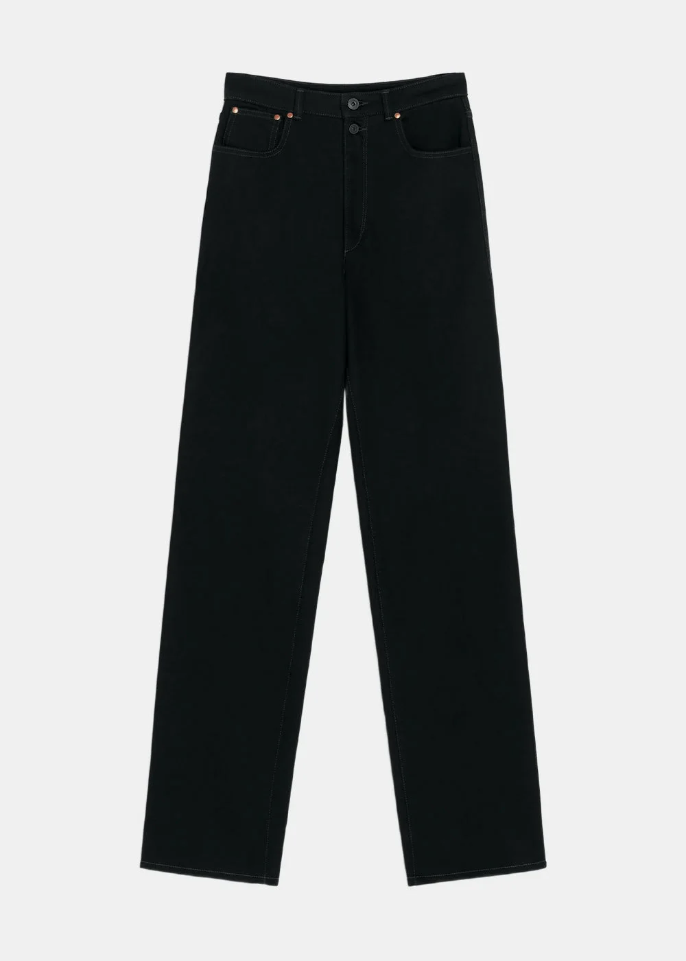 Black High Waisted Straight Pants - 1
