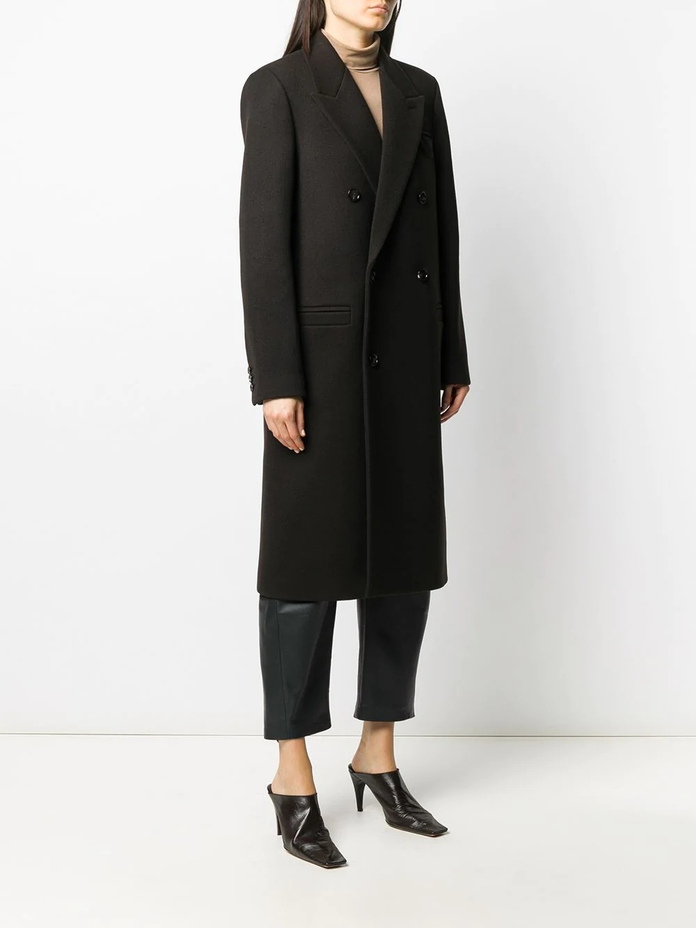 double-breasted mid-length coat - 3