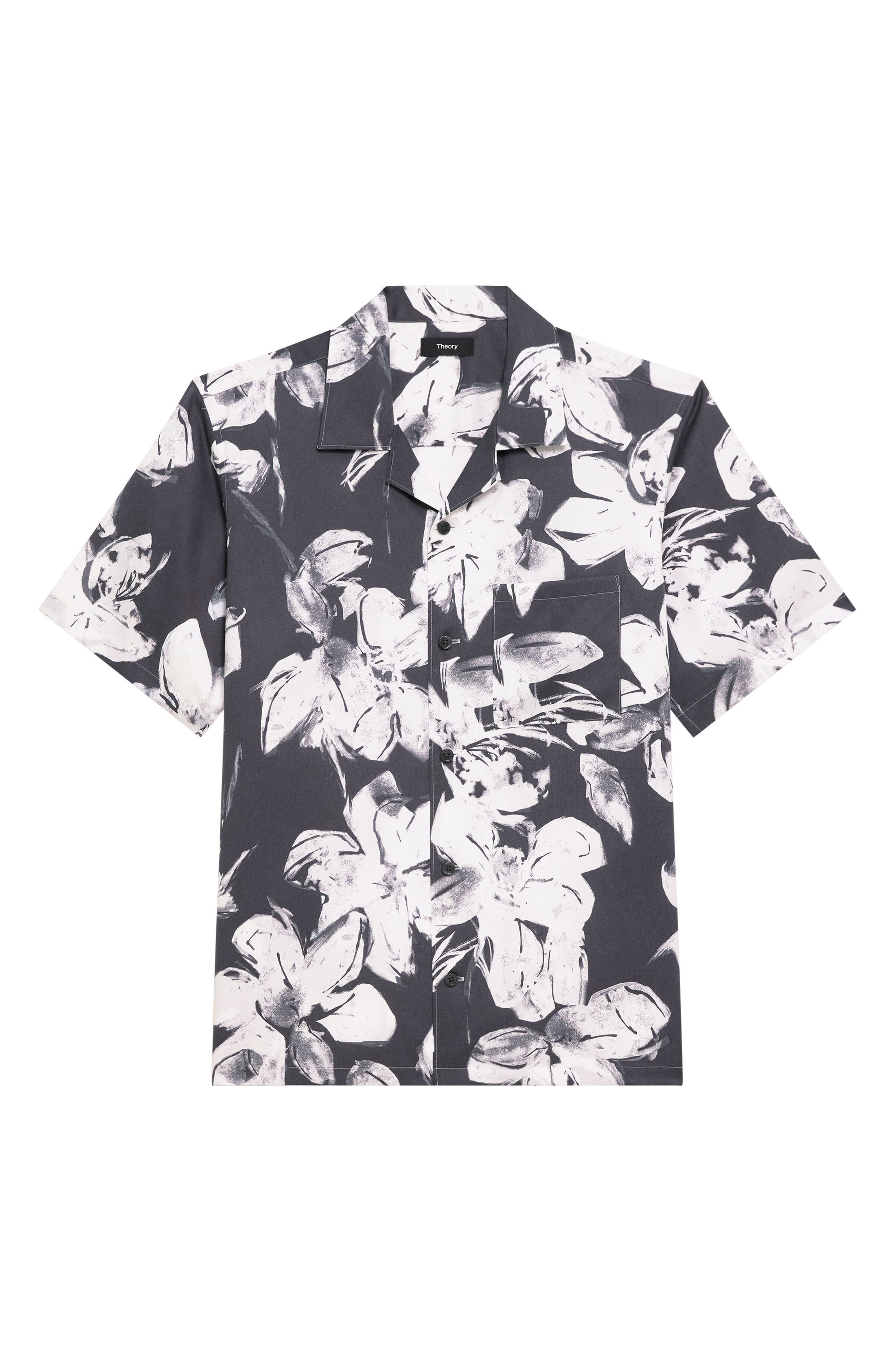 Theory Noll Brushed Floral Camp Shirt in Carbon/Ivory at Nordstrom - 1
