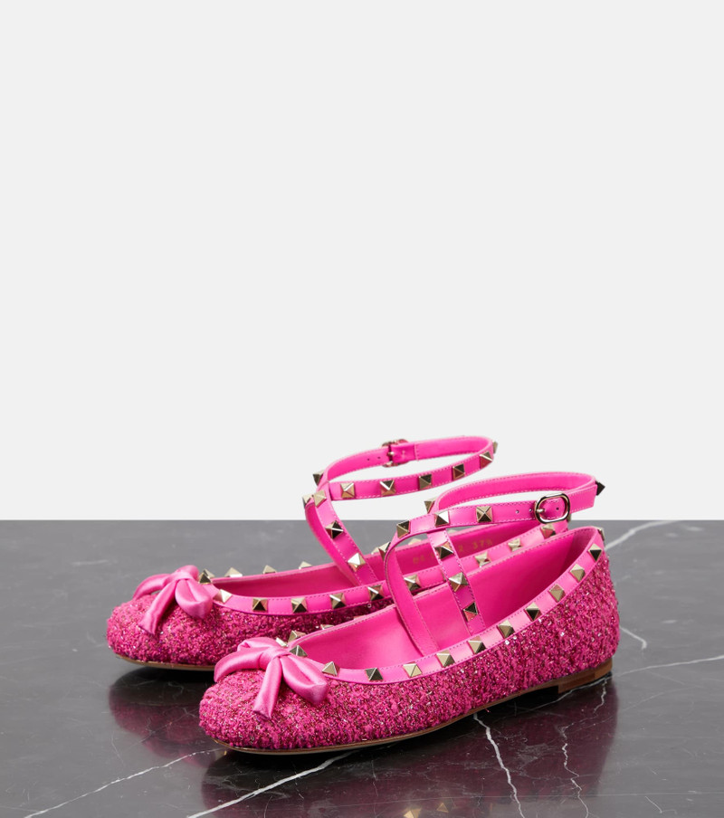 Rockstud leather-trimmed bouclé ballet flats 5