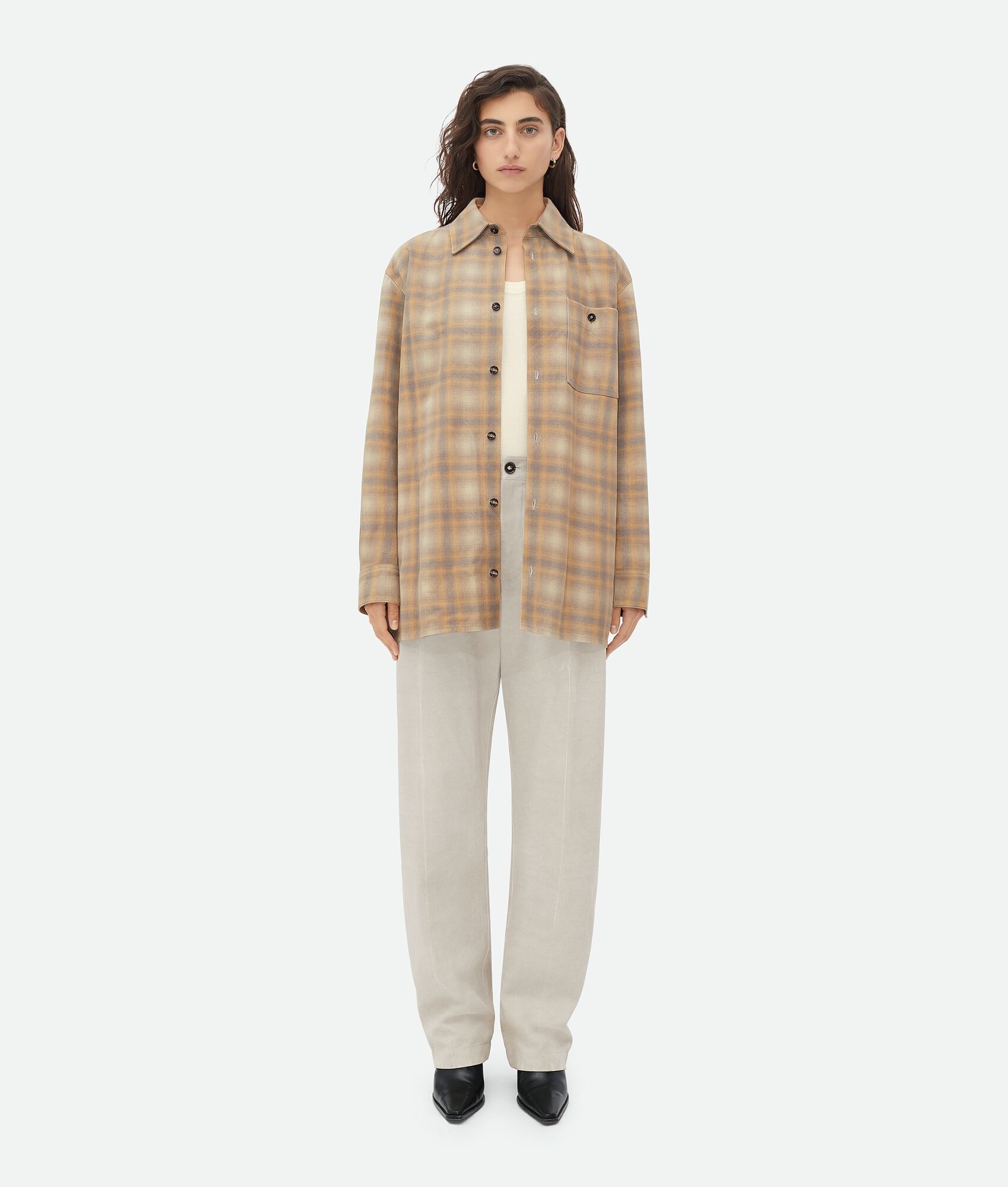 Oversized Flannel-Printed Leather Shirt - 4