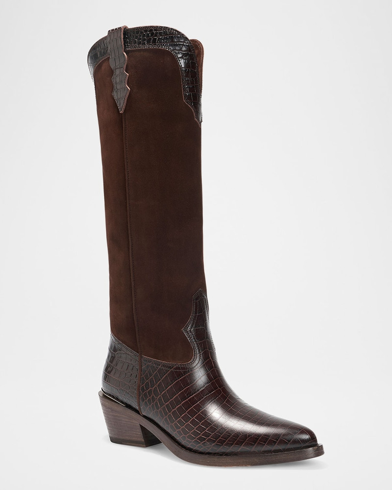 PARTLOW Mira Mixed Leather Western Knee Boots outlook