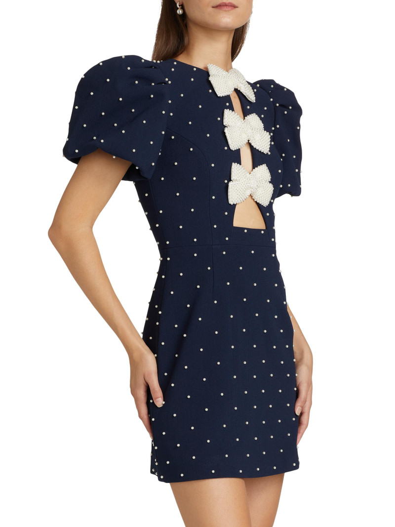 Women's Veronica Pearl Bow Puff-Sleeve Minidress - Blue 4