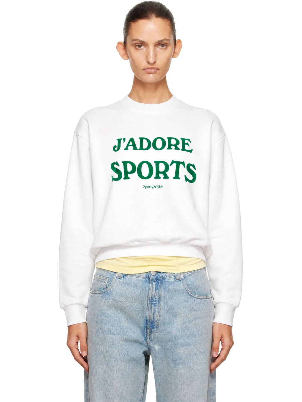 White 'J'Adore' Flocked Crewneck Sweatshirt - 1
