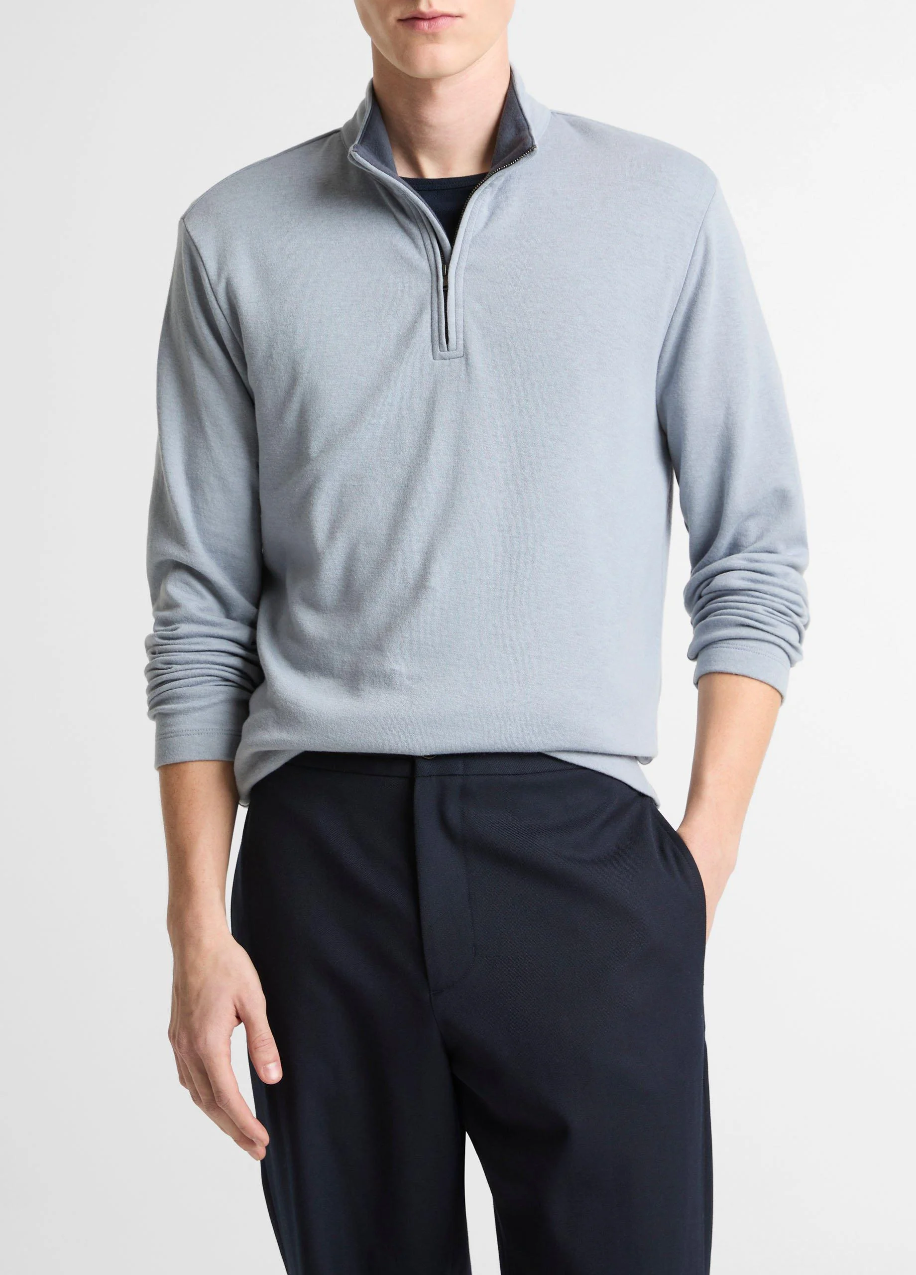 Double-Face Cotton-Blend Quarter-Zip Pullover - 1