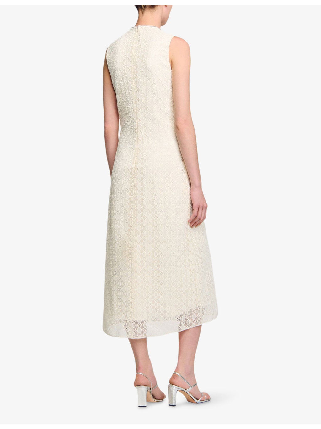 Rhinestone-Embellished Sleeveless Lace Maxi Dress - 4
