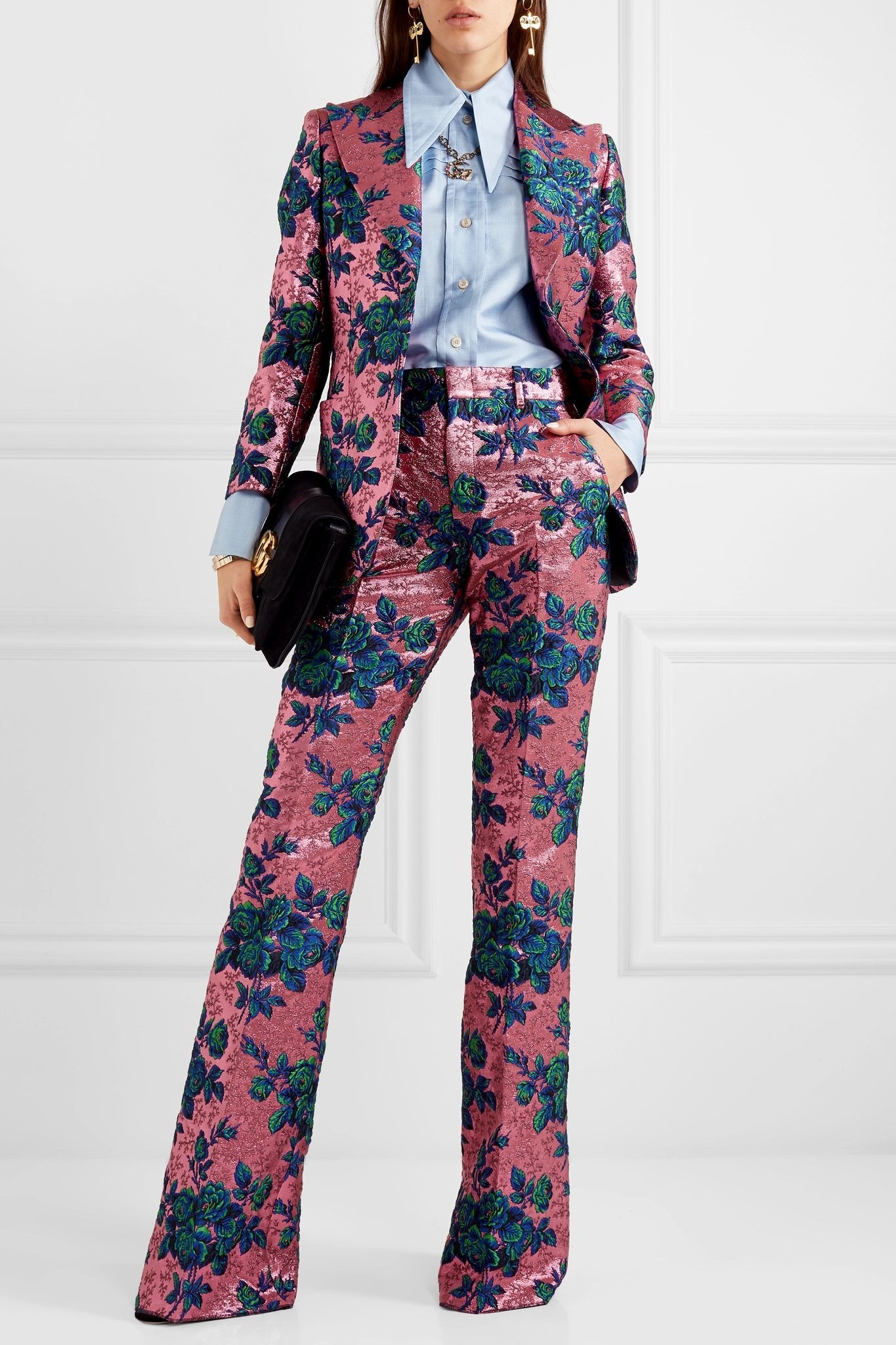 Floral brocade flared pants - 2