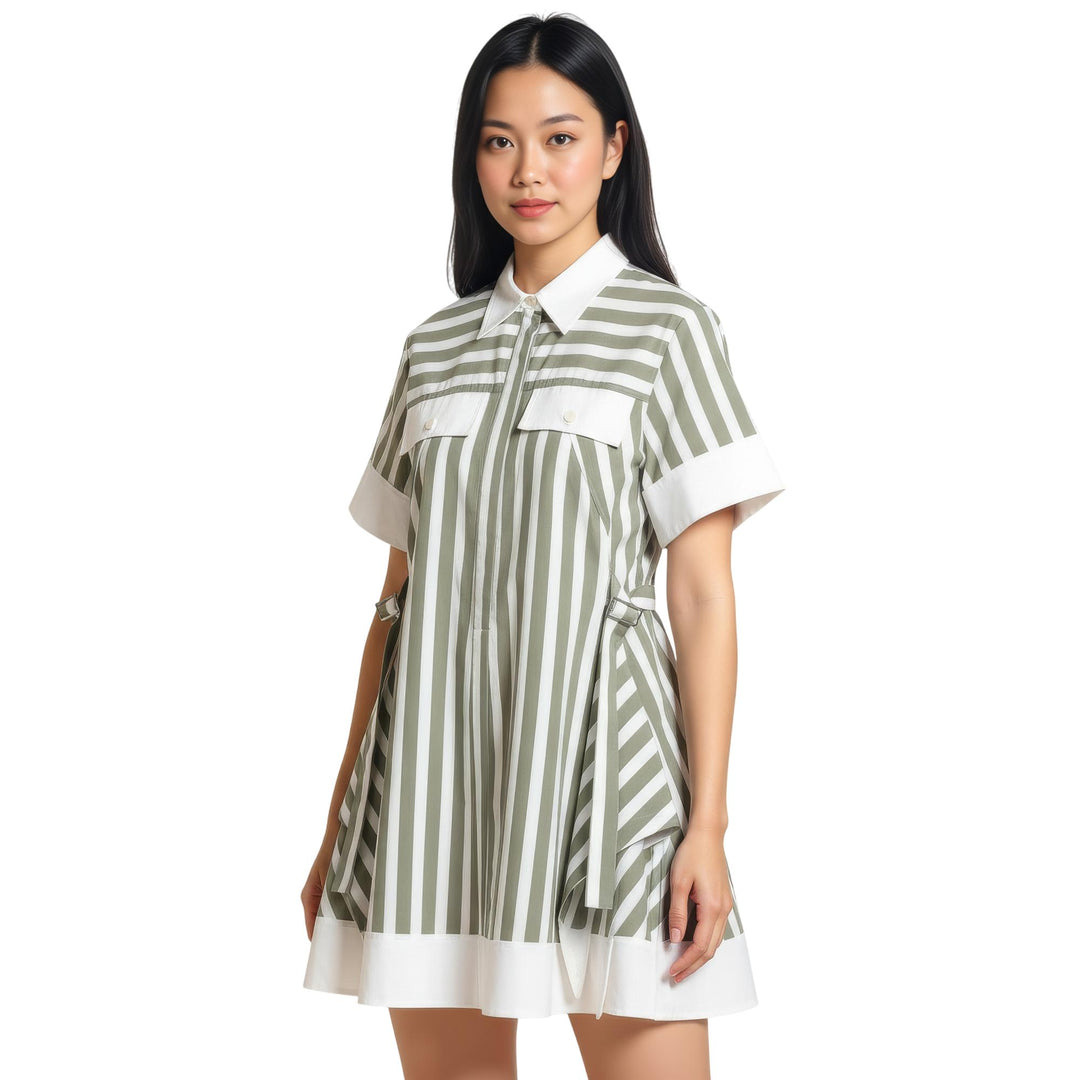 Striped Short Sleeve Shirt Dress - 2