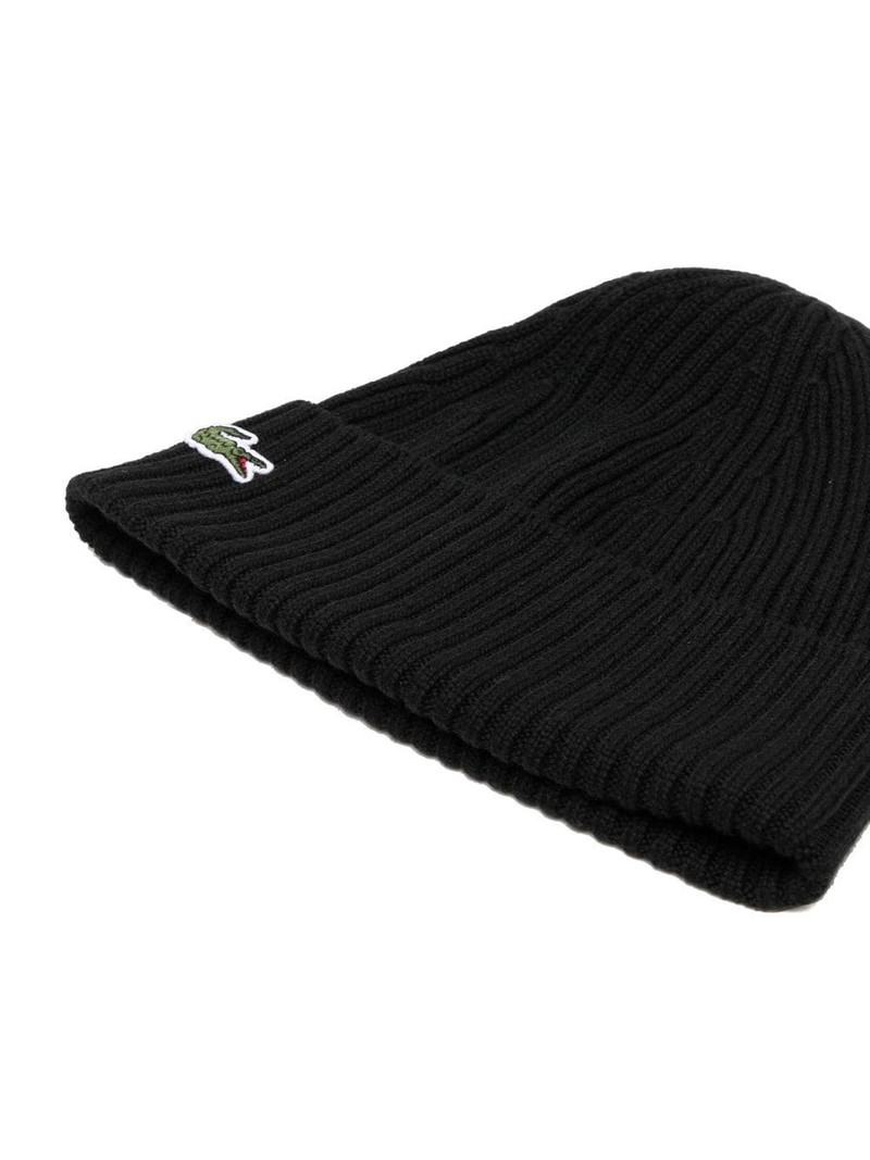 LACOSTE Crocodile-patch wool beanie outlook