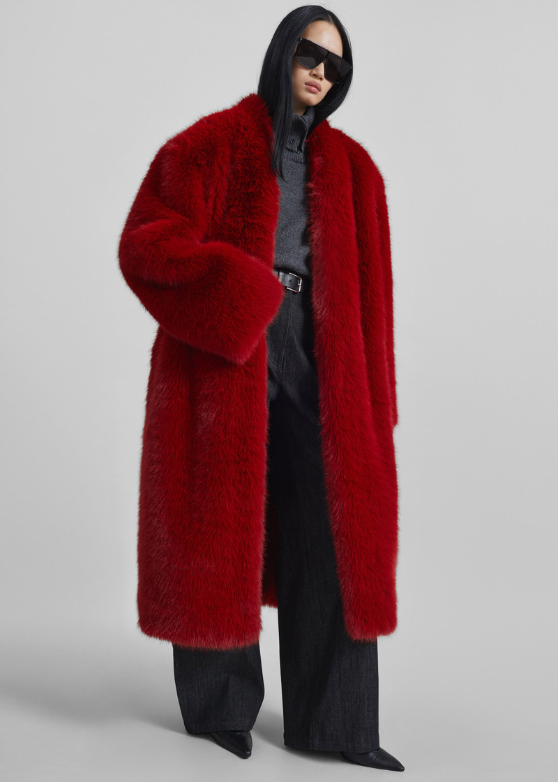 Destiny Padded Faux Fur Coat - Red 3
