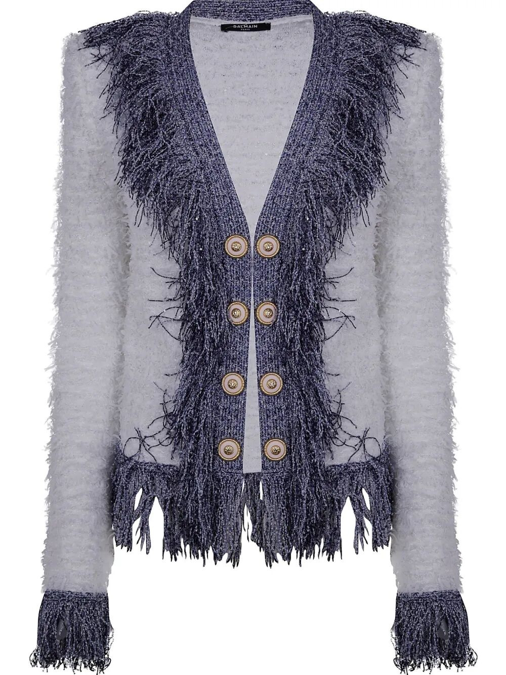 Balmain Women Collarless Glittered Fringed Tweed Jkt - 4