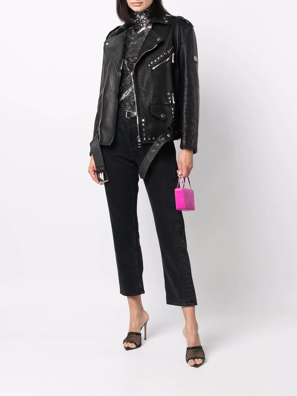 studded belted biker jacket - 2