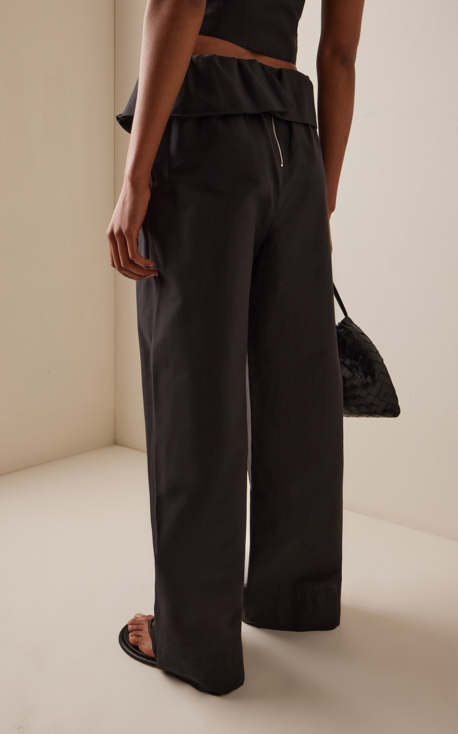 Exclusive Gathered-Waist Cotton-Silk Trousers black - 4