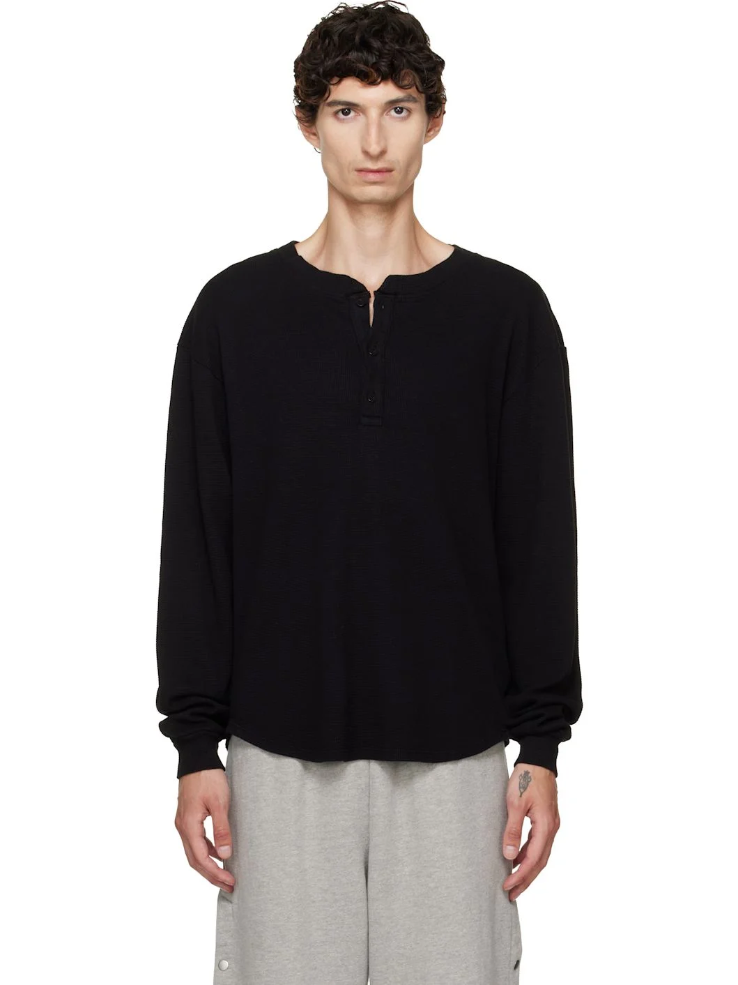Black Thermal Baseball Hem Henley - 1