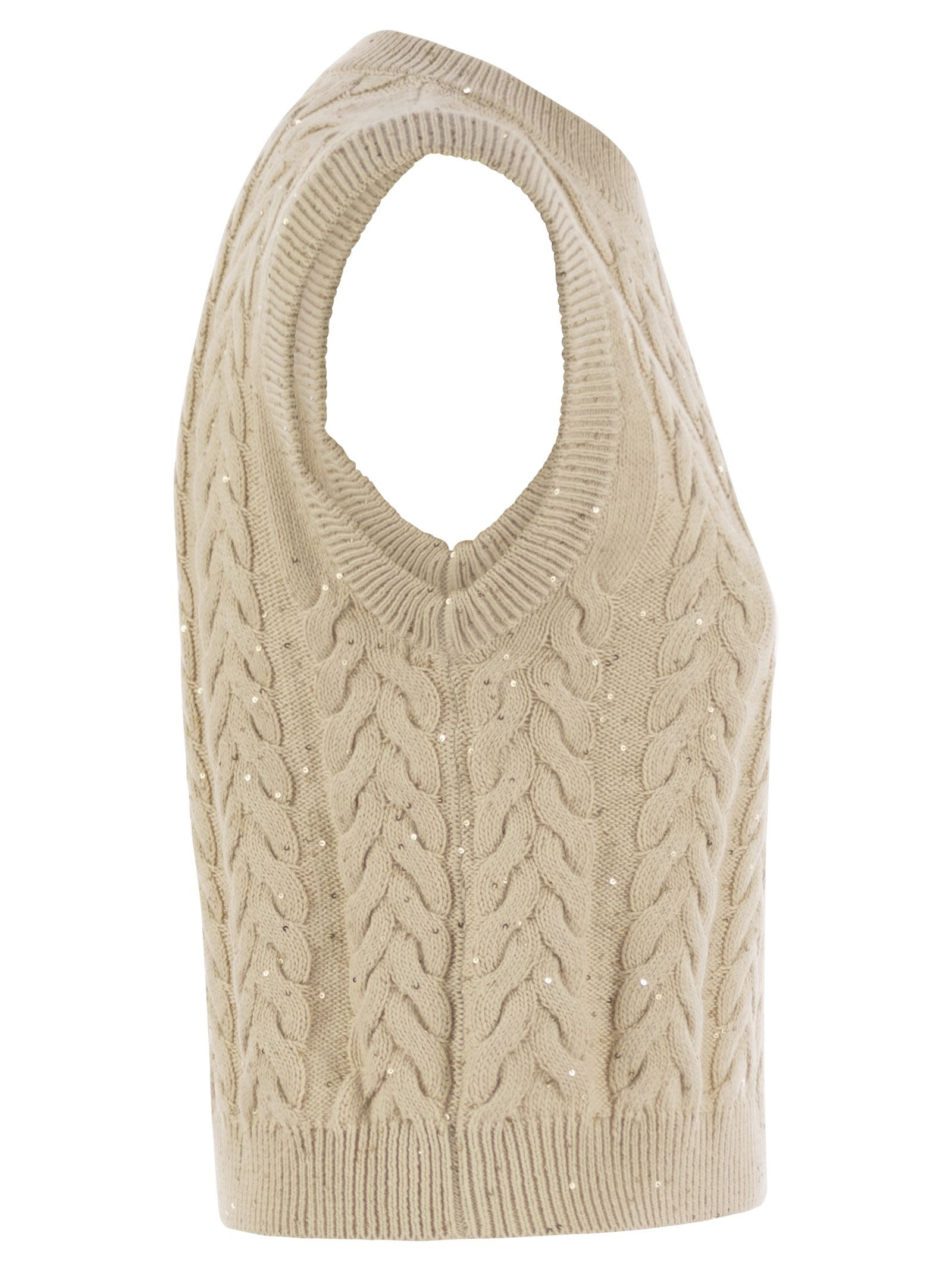 Brunello Cucinelli Women Dazzling Double Cable Knitted Cotton Waistcoat - 3