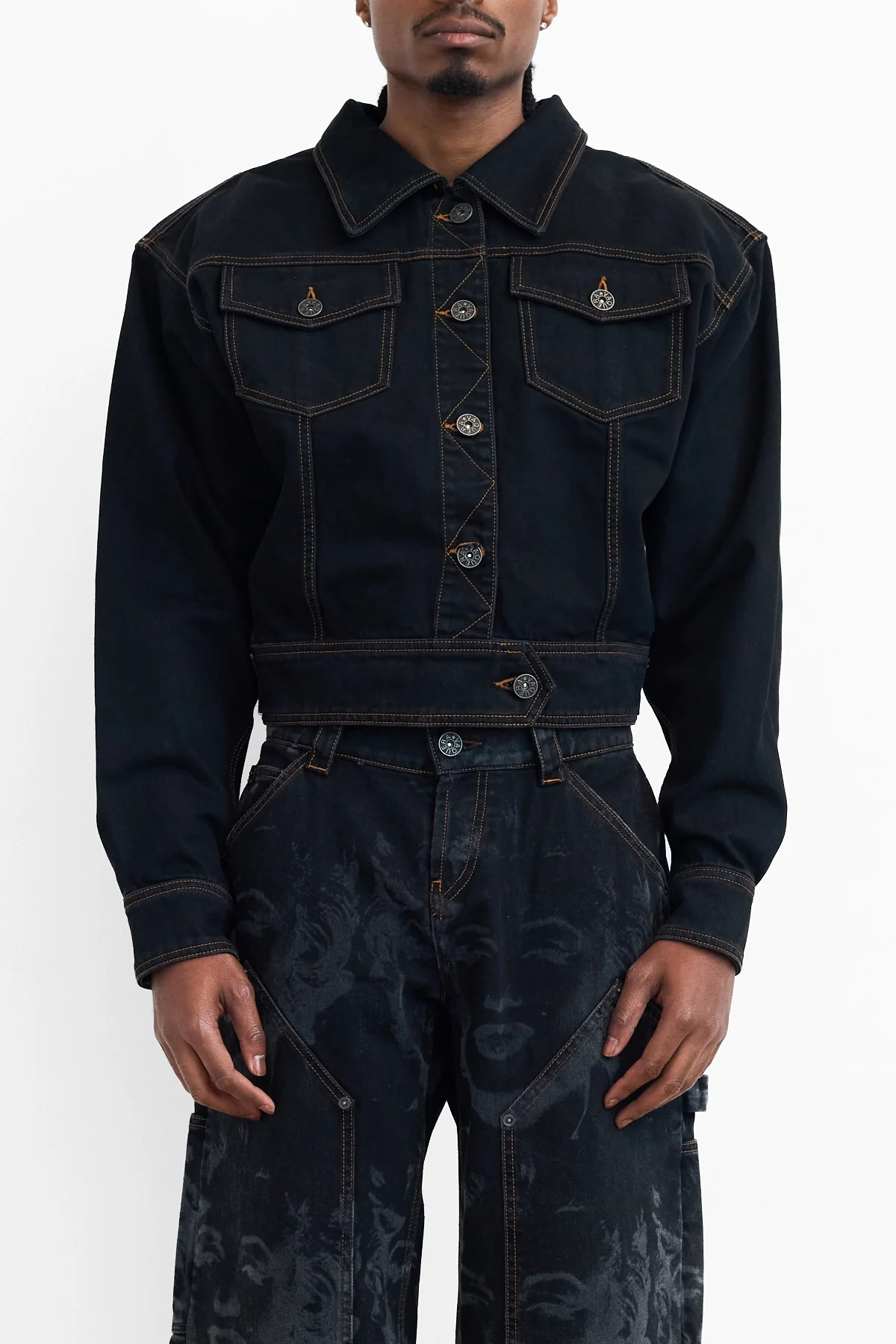 Vaquera Cropped Denim Jacket Black - 3