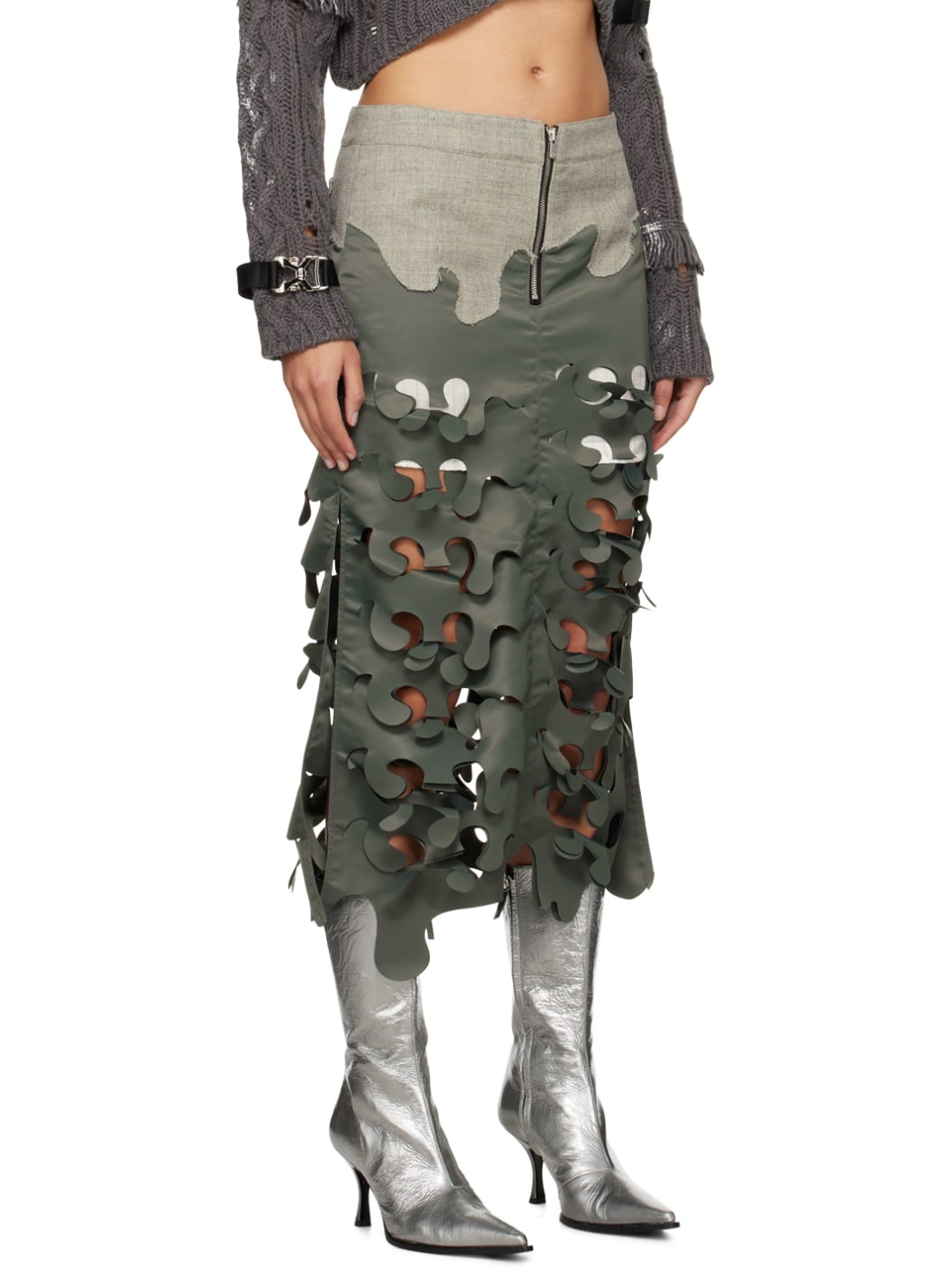 Khaki Laser Cut Maxi Skirt - 2