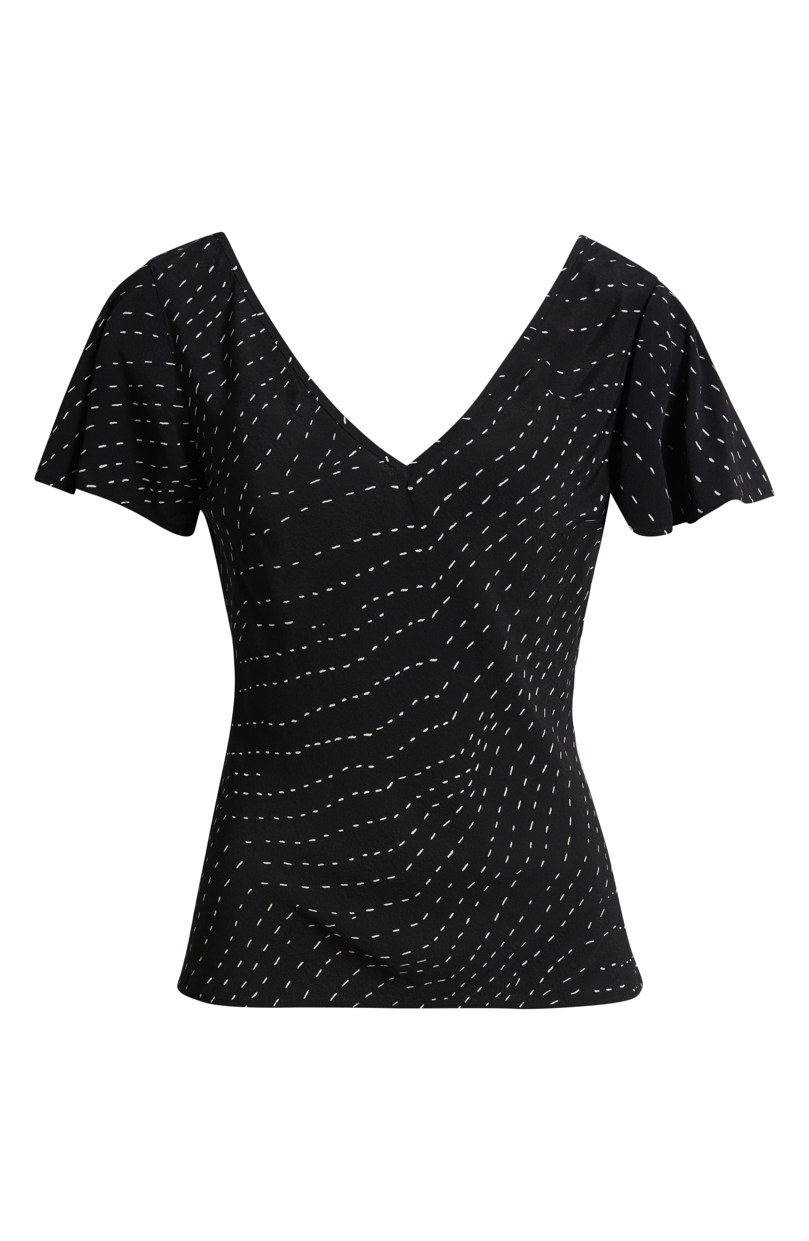 rag & bone Yvonne Print Flutter Sleeve Top in Black at Nordstrom - 5