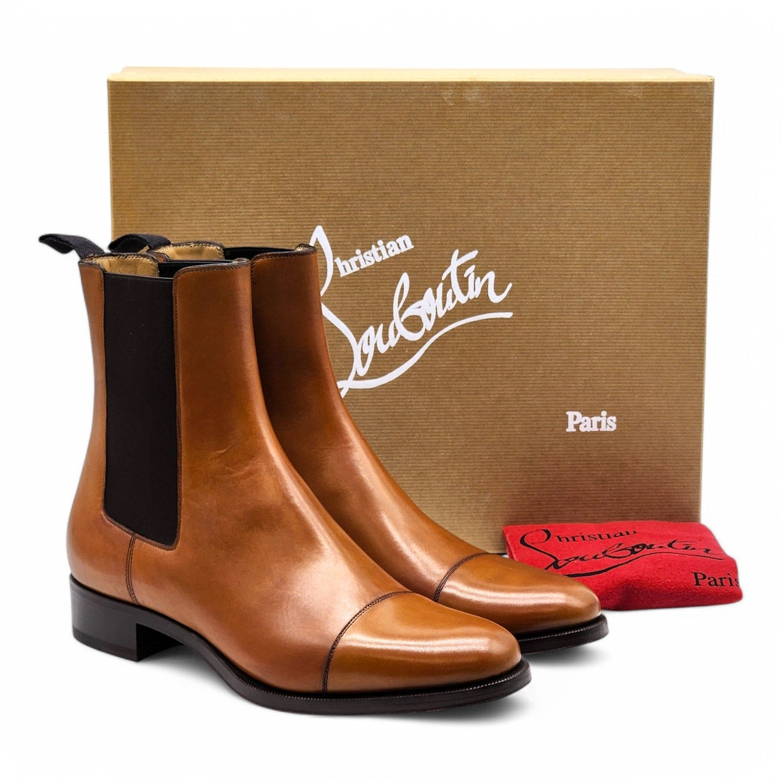 Christian Louboutin Antonio Chelsea Leather Boots Brown EU 42 US 9 - 9