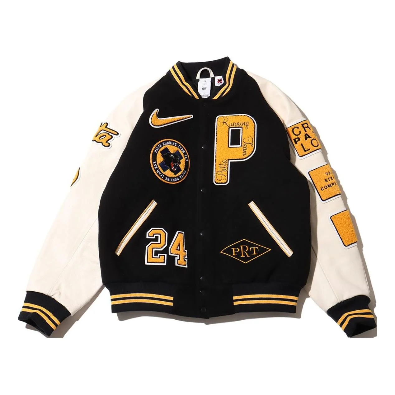 Nike x Patta 실행 팀 Varsity 자켓 (아시아 소싱) '블랙 옐로우' FJ3107-010 - 1