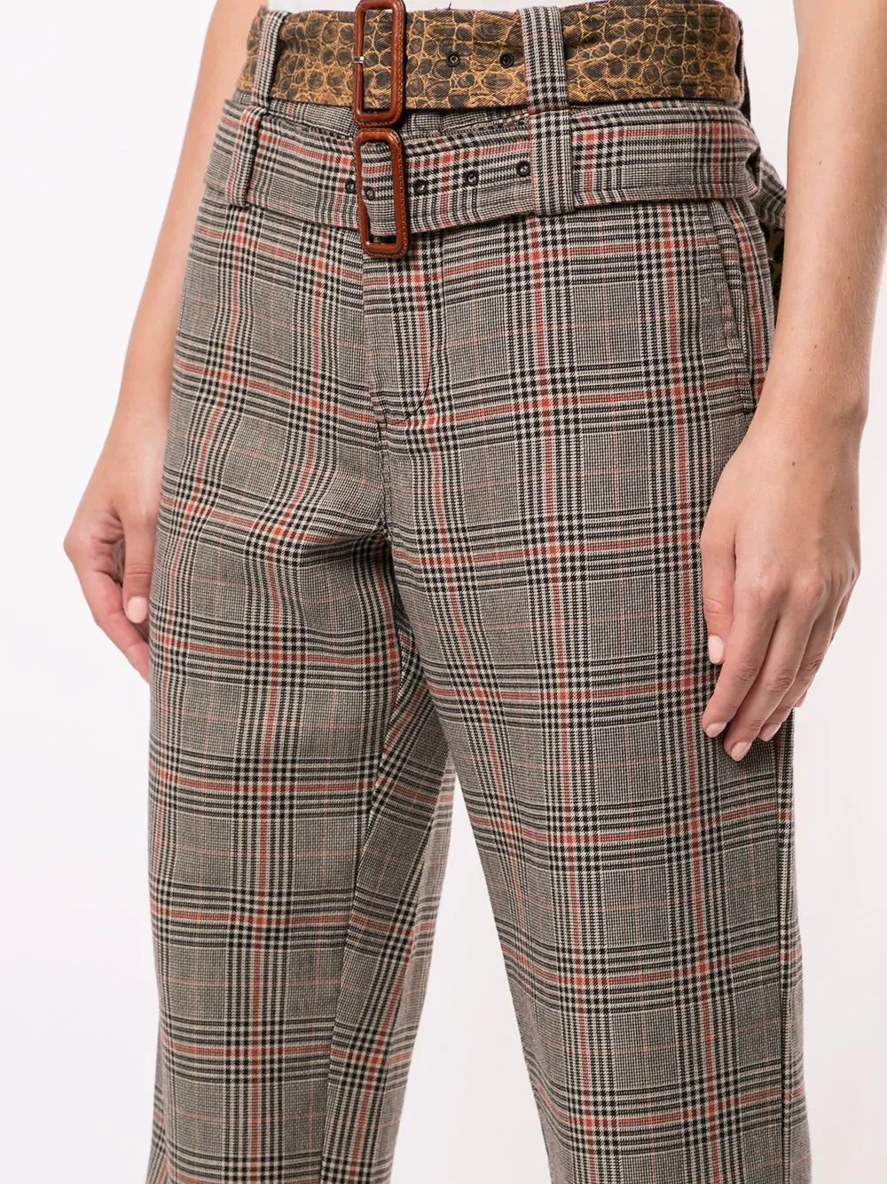 plaid patterned double belted trousers - 5