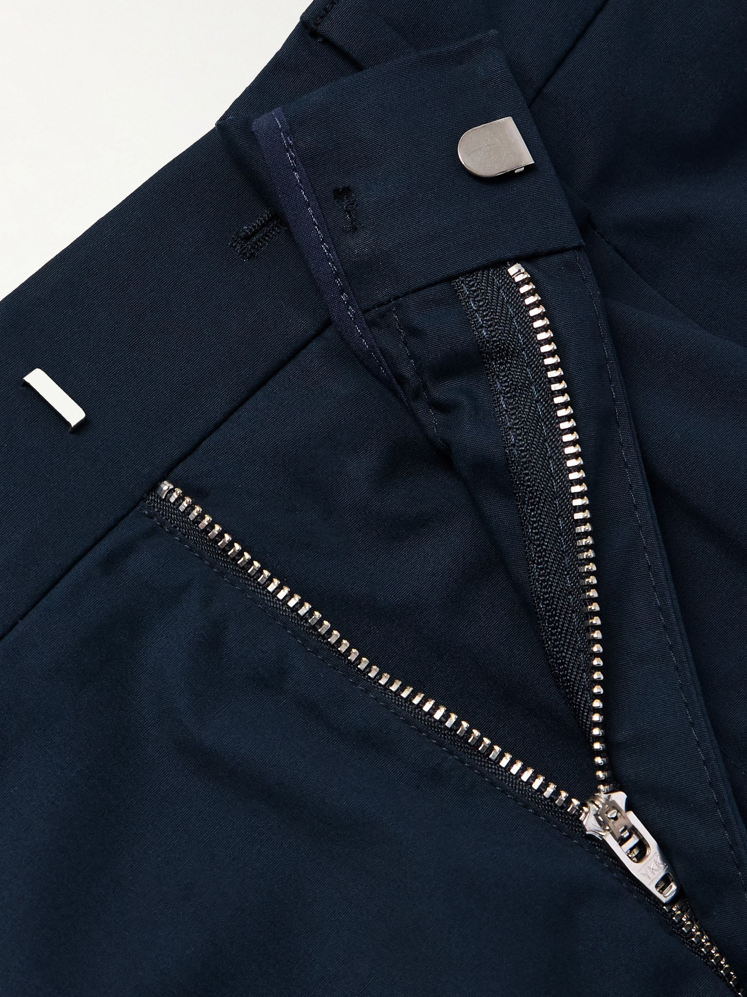 Kay 1080 Straight-Leg Pleated Organic Cotton-Poplin Trousers Navy - 6