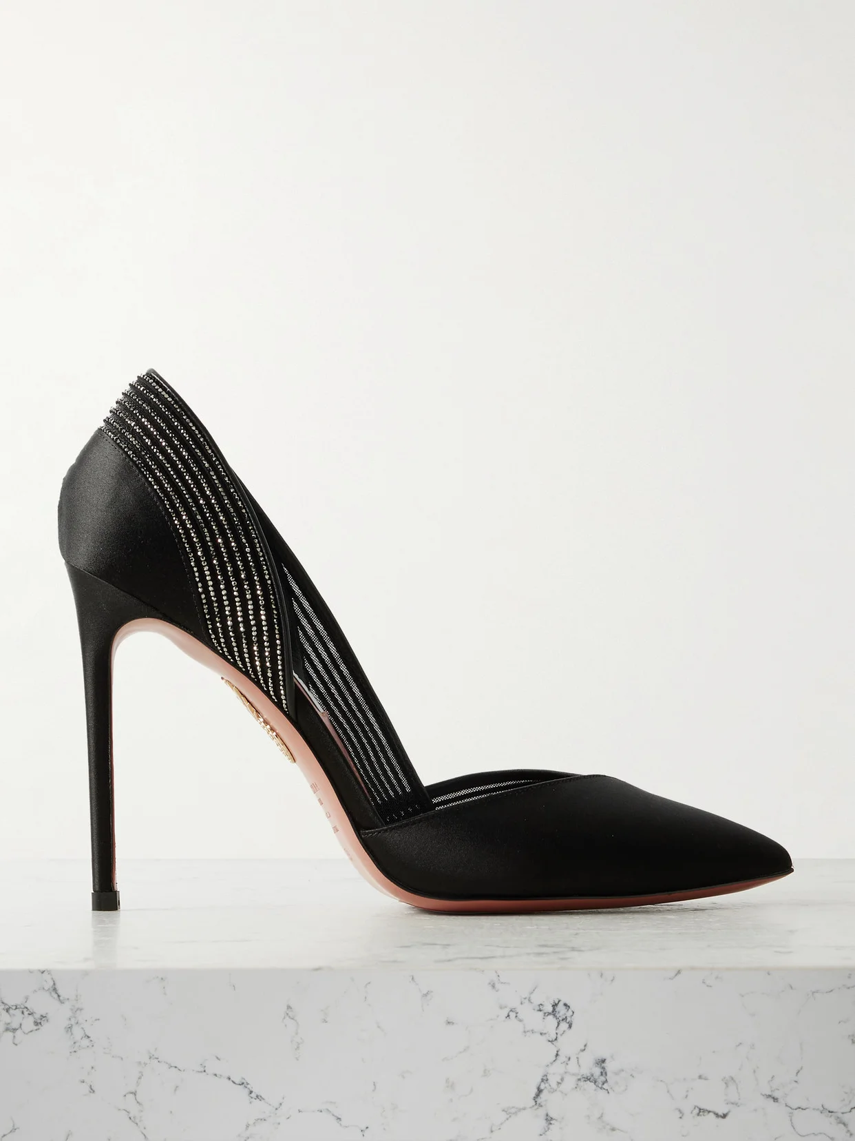 Shimmer 105 Crystal-embellished Mesh-trimmed Satin Pumps - 1