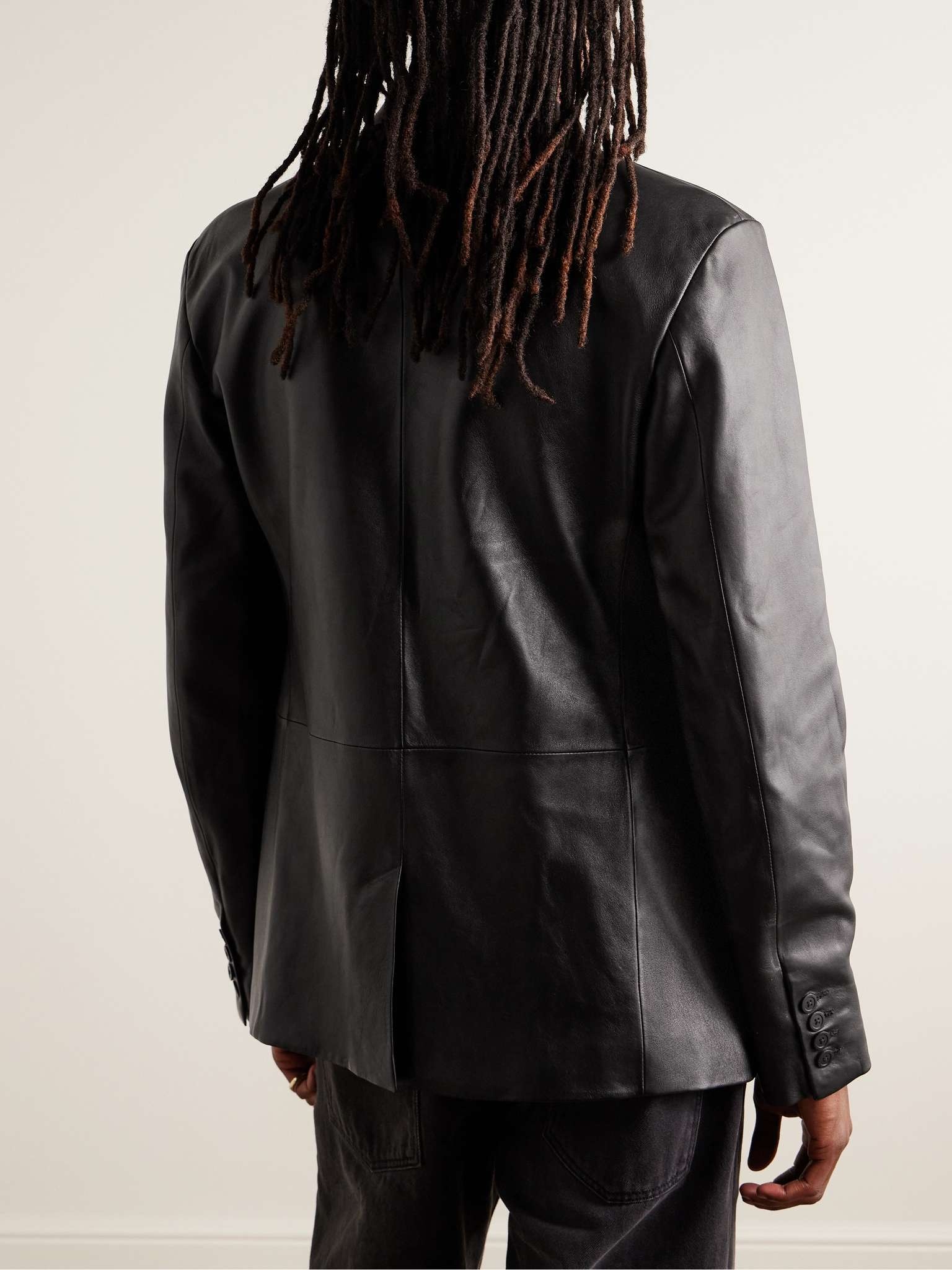 Double-Breasted Leather Blazer - 4