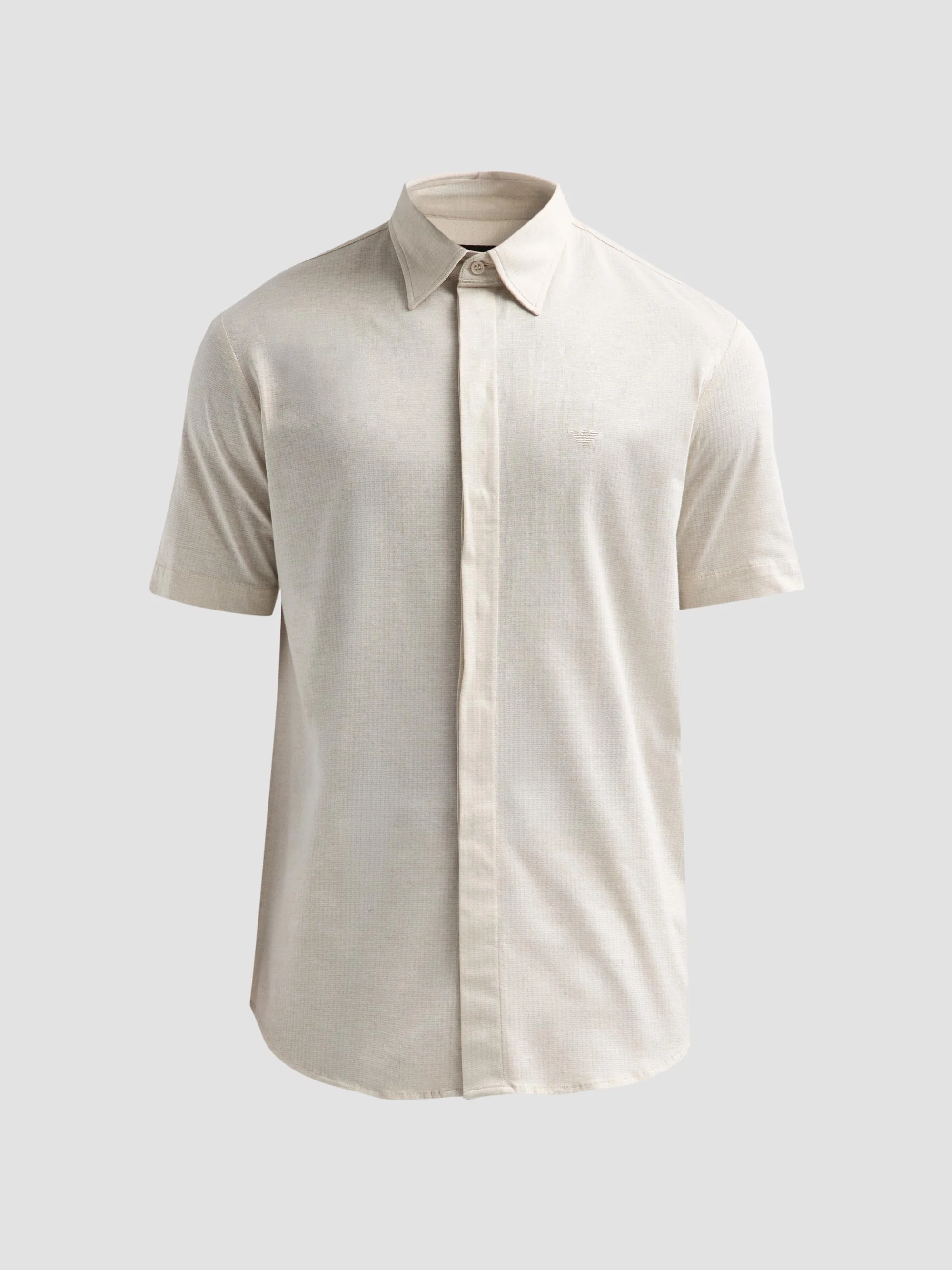 Men's Tonal Textured Cotton Short-Sleeve Shirt - Sand - 1